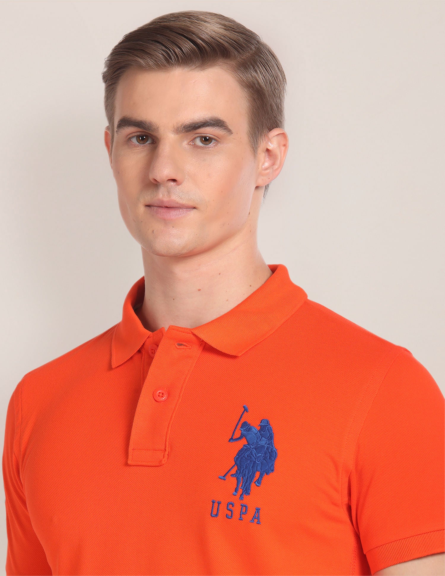 Solid Cotton Polo Shirt Orange - U.S. Polo Assn. India | Large