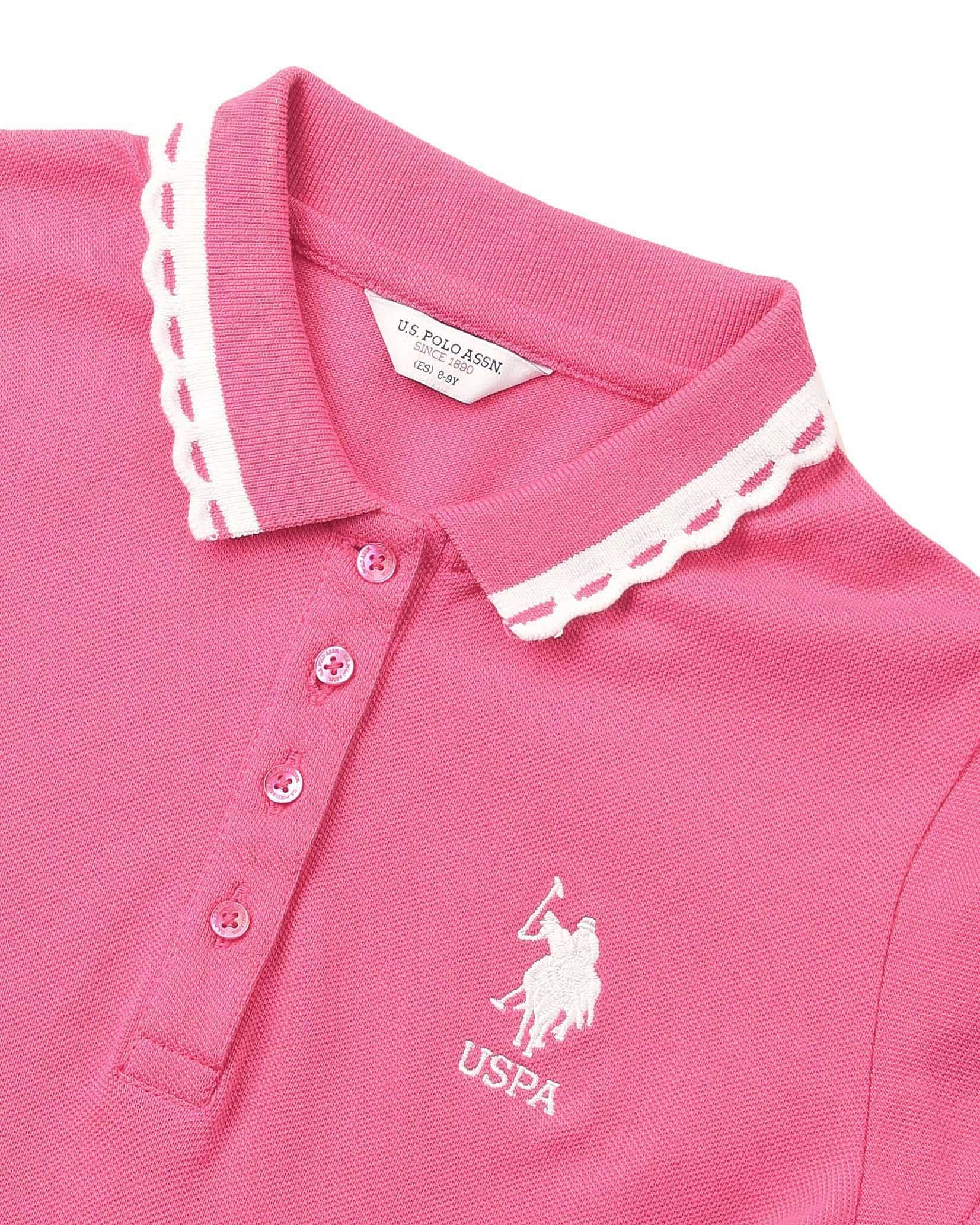 Girls Solid Fit And Flare Polo Dress Dark Pink - U.S. POLO ASSN. | Large