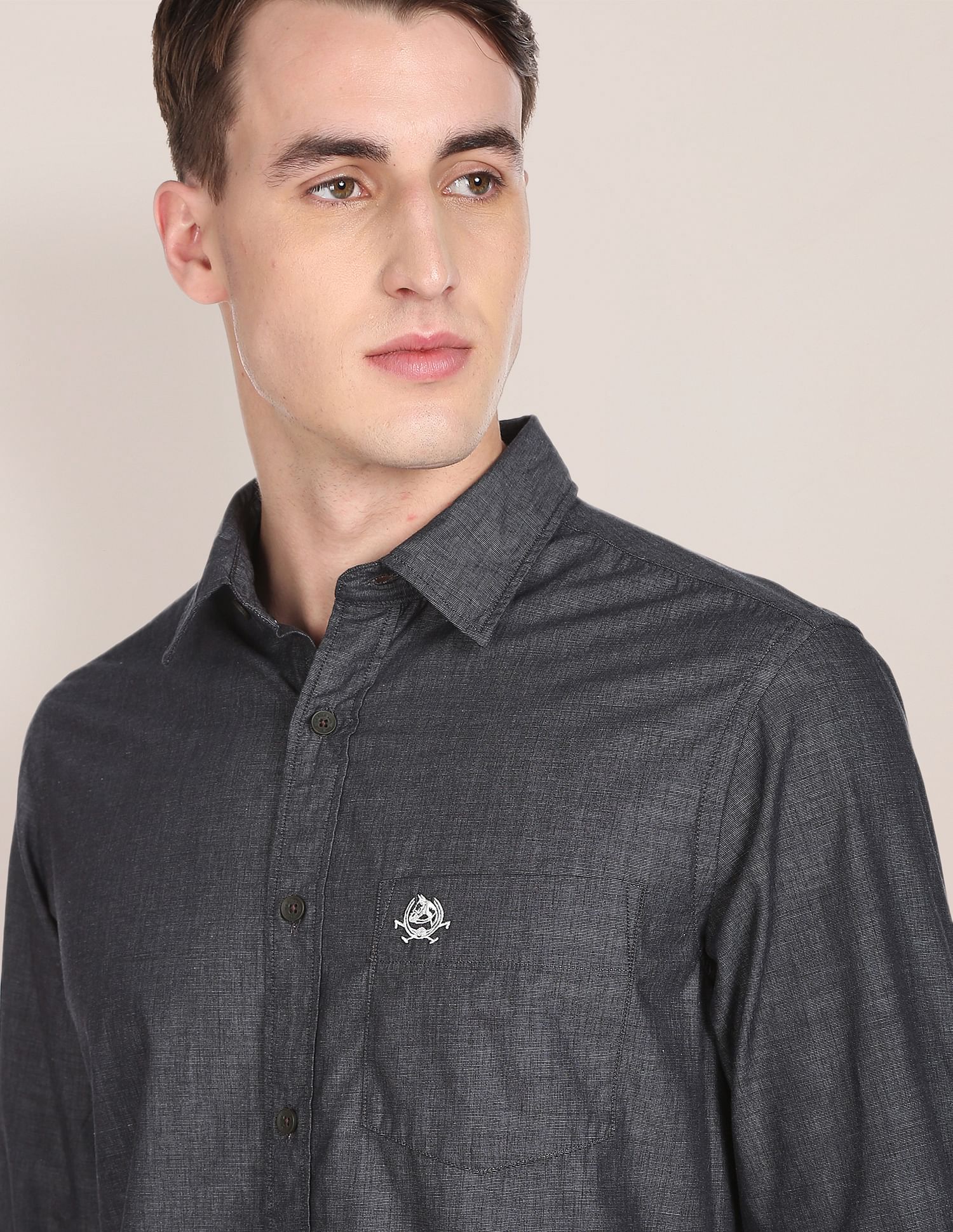 Patch Pocket Heathered Casual Shirt Charcoal - U.S. Polo Assn. India | Large