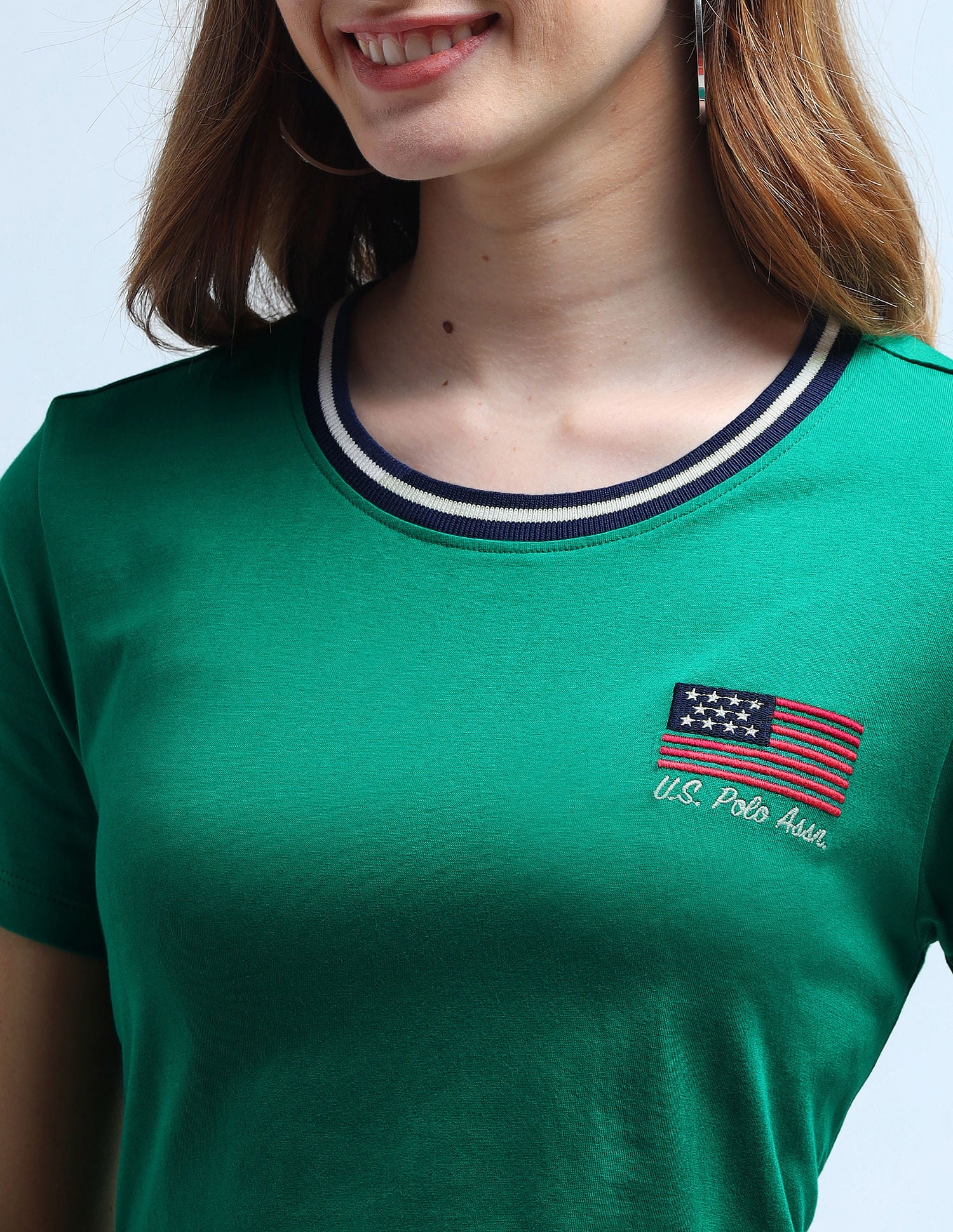Flag Embroidered Tipped Neck T-Shirt Green - U.S. POLO ASSN. | Large
