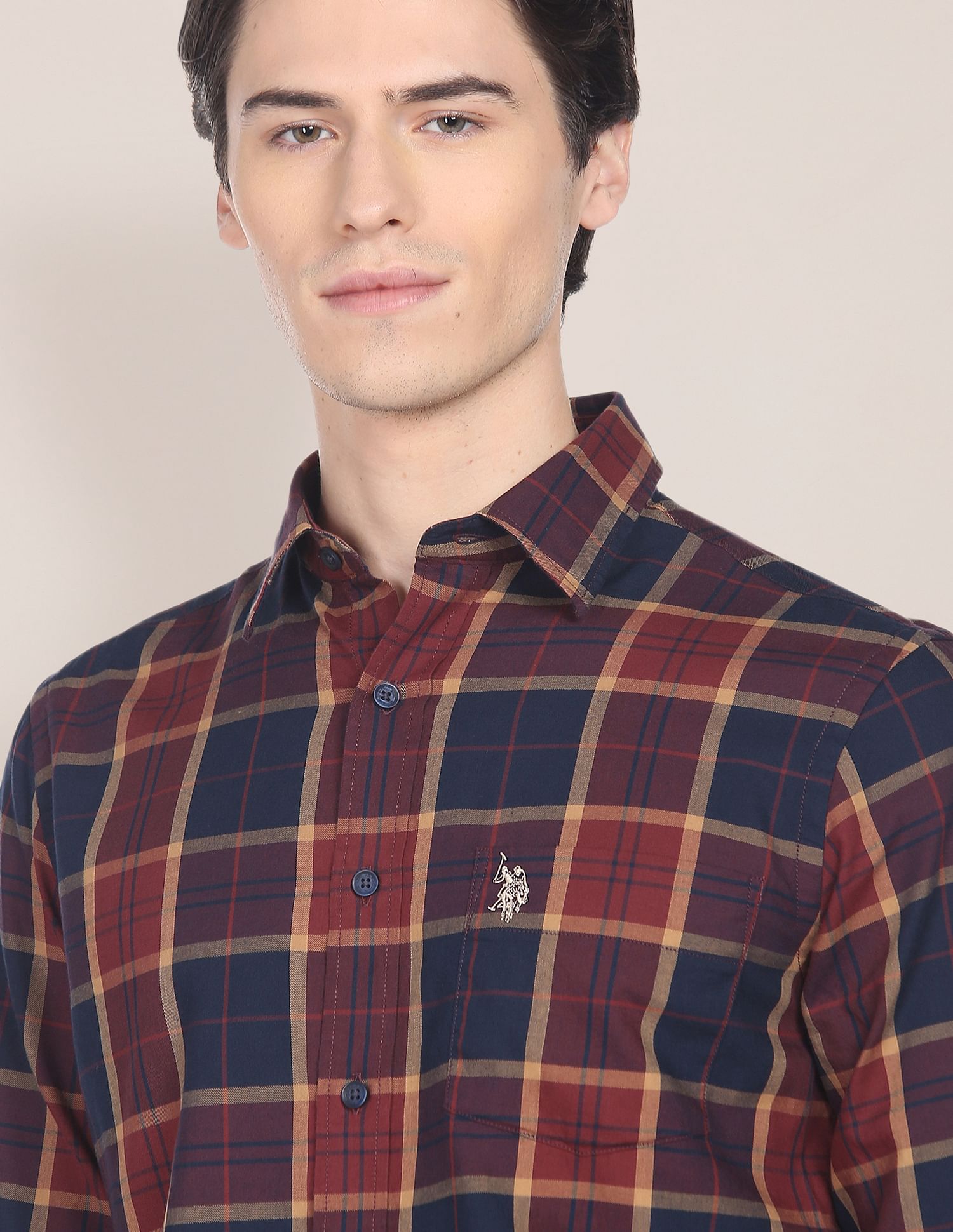 Plaid Check Twill Casual Shirt Maroon - U.S. Polo Assn. India | Large