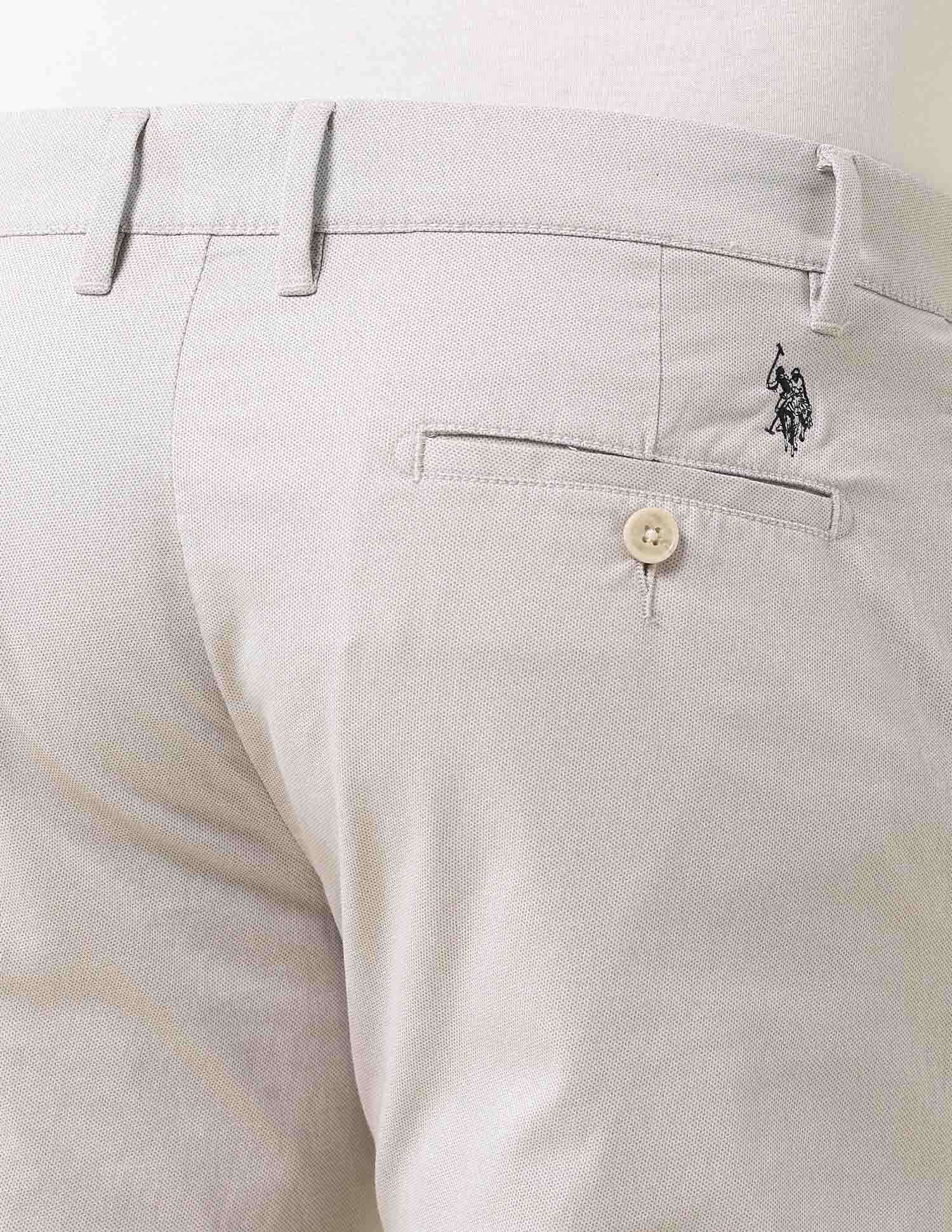 Denver Slim Fit Satin Print Trousers Light Grey - U.S. Polo Assn. India | Large