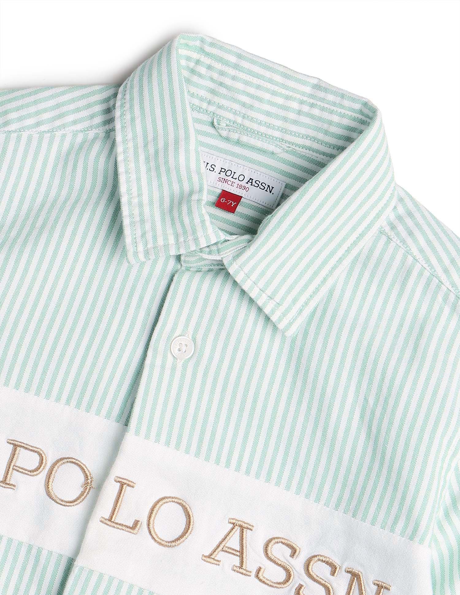 Boys Vertical Striped Regular Fit Shirt Light Green - U.S. POLO ASSN. | Large