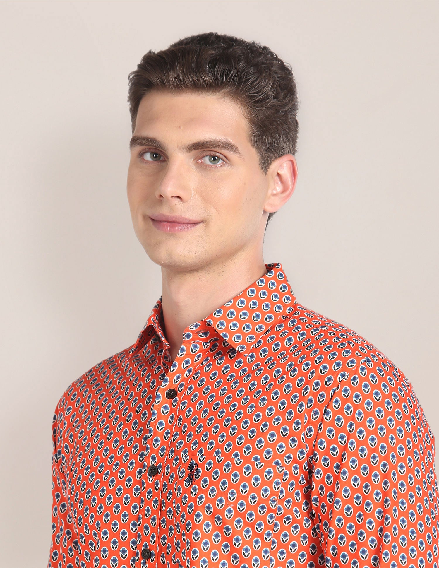 Floral Print Tailored Fit Shirt Orange - U.S. Polo Assn. India | Large