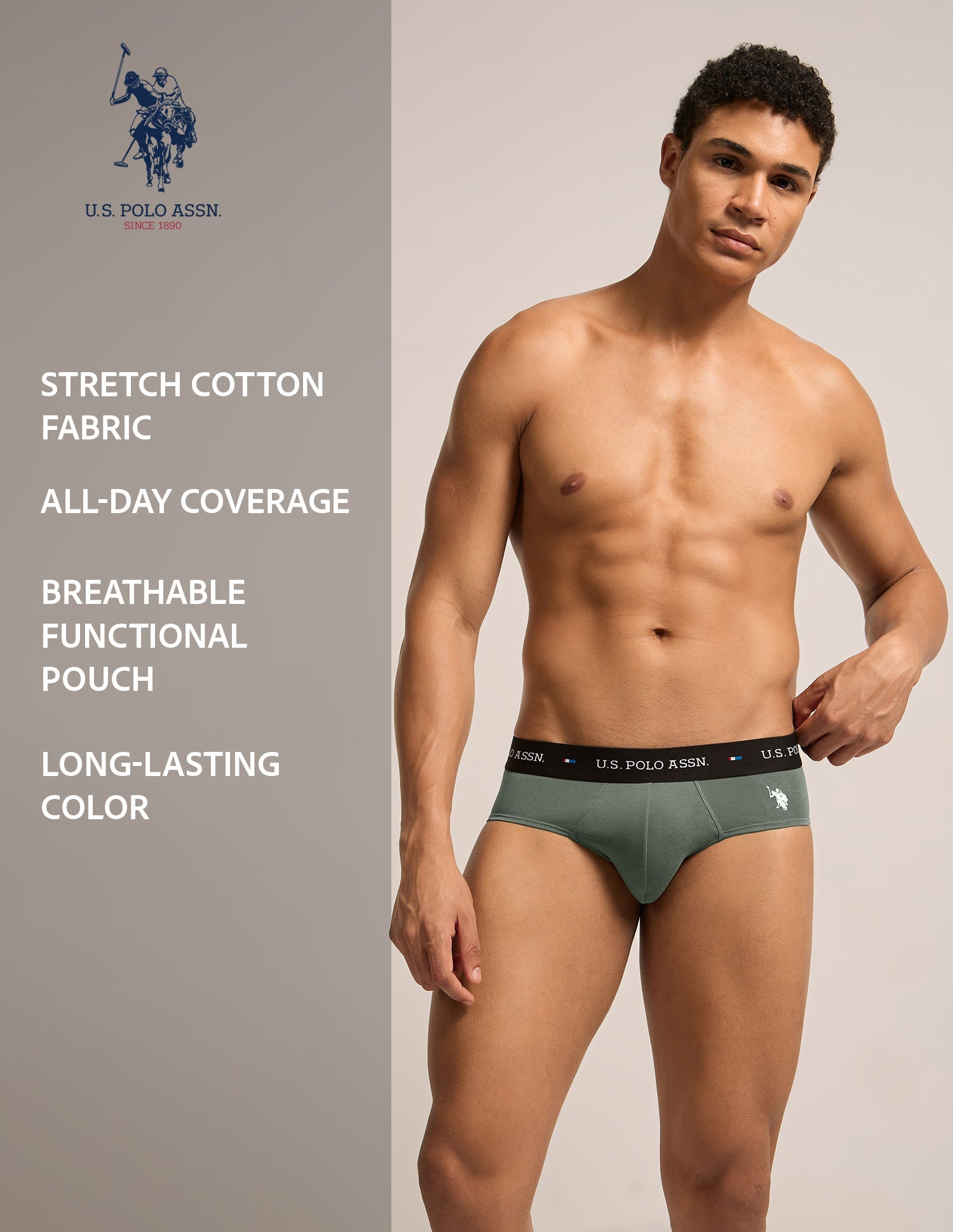 Breathable Cotton Stretch OEB25 Briefs - Pack of 3 Java|Bettle|Forest River - U.S. Polo Assn. India | Large