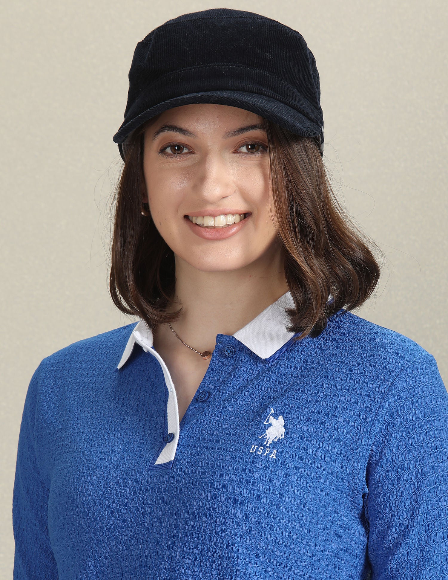 Ribbed Collar Textured Polo Shirt Blue - U.S. POLO ASSN. | Large