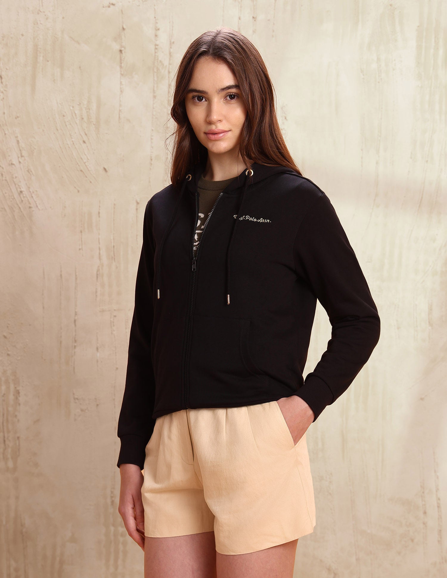 Solid Regular Fit Hooded Sweater Black - U.S. POLO ASSN. | Large