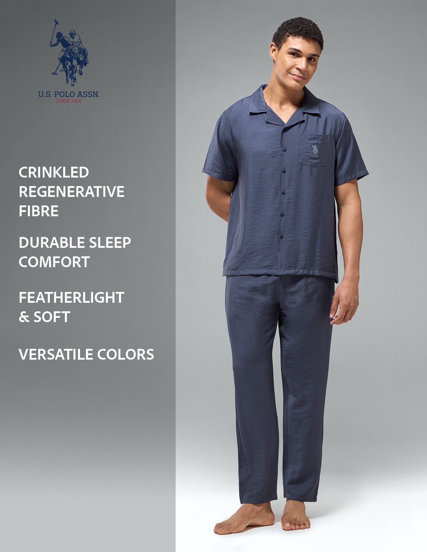 Crinkled Featherlight OESS02 Sleep Set Infinity Blue - U.S. Polo Assn. India | Large