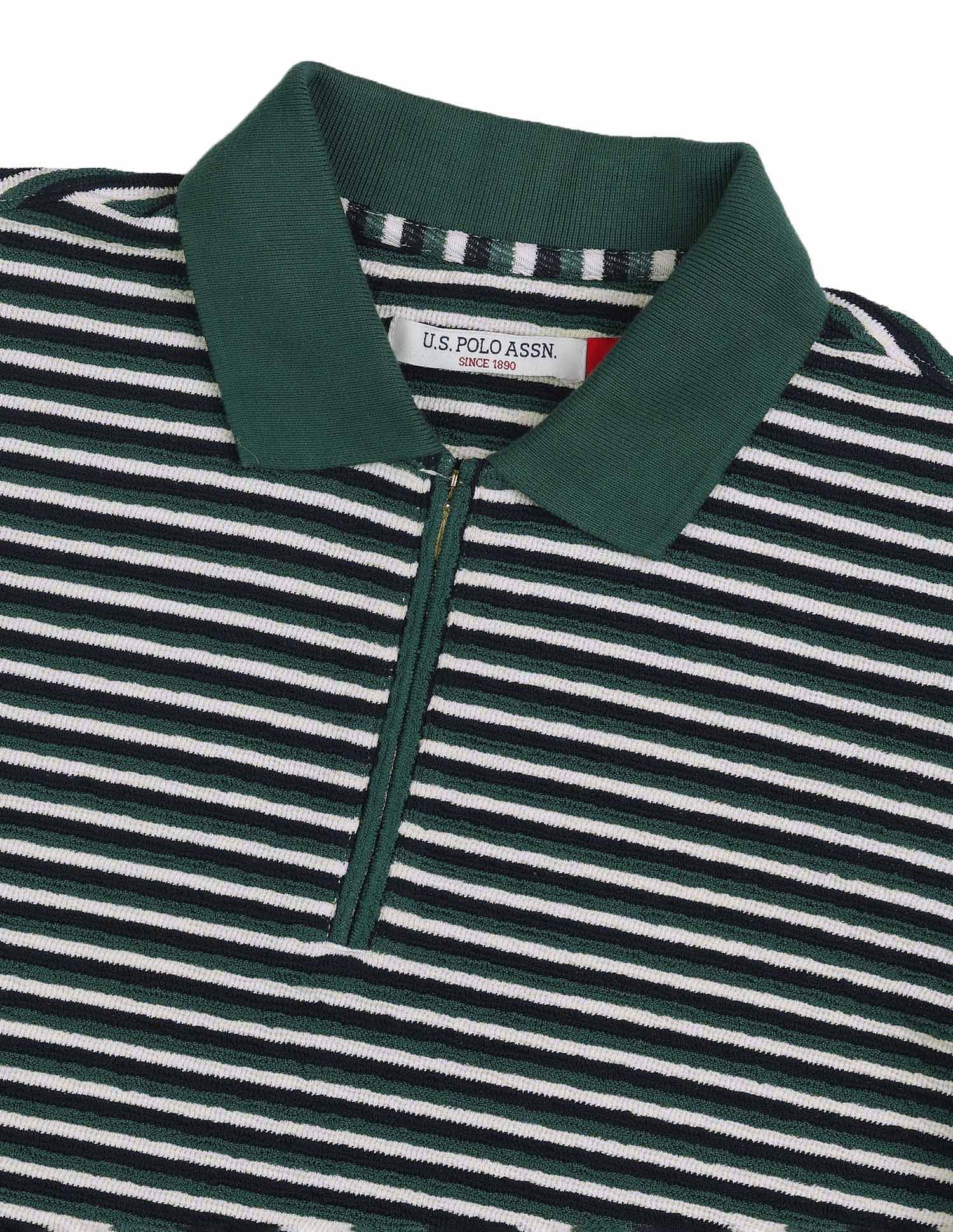 Reglar Fit Horizontal Striped Polo Shirt Dark Green - U.S. POLO ASSN. | Large