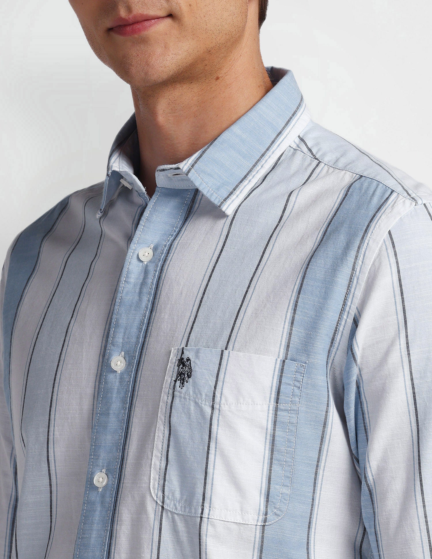 Vertical Stripe Cotton Shirt Blue - U.S. Polo Assn. India | Large