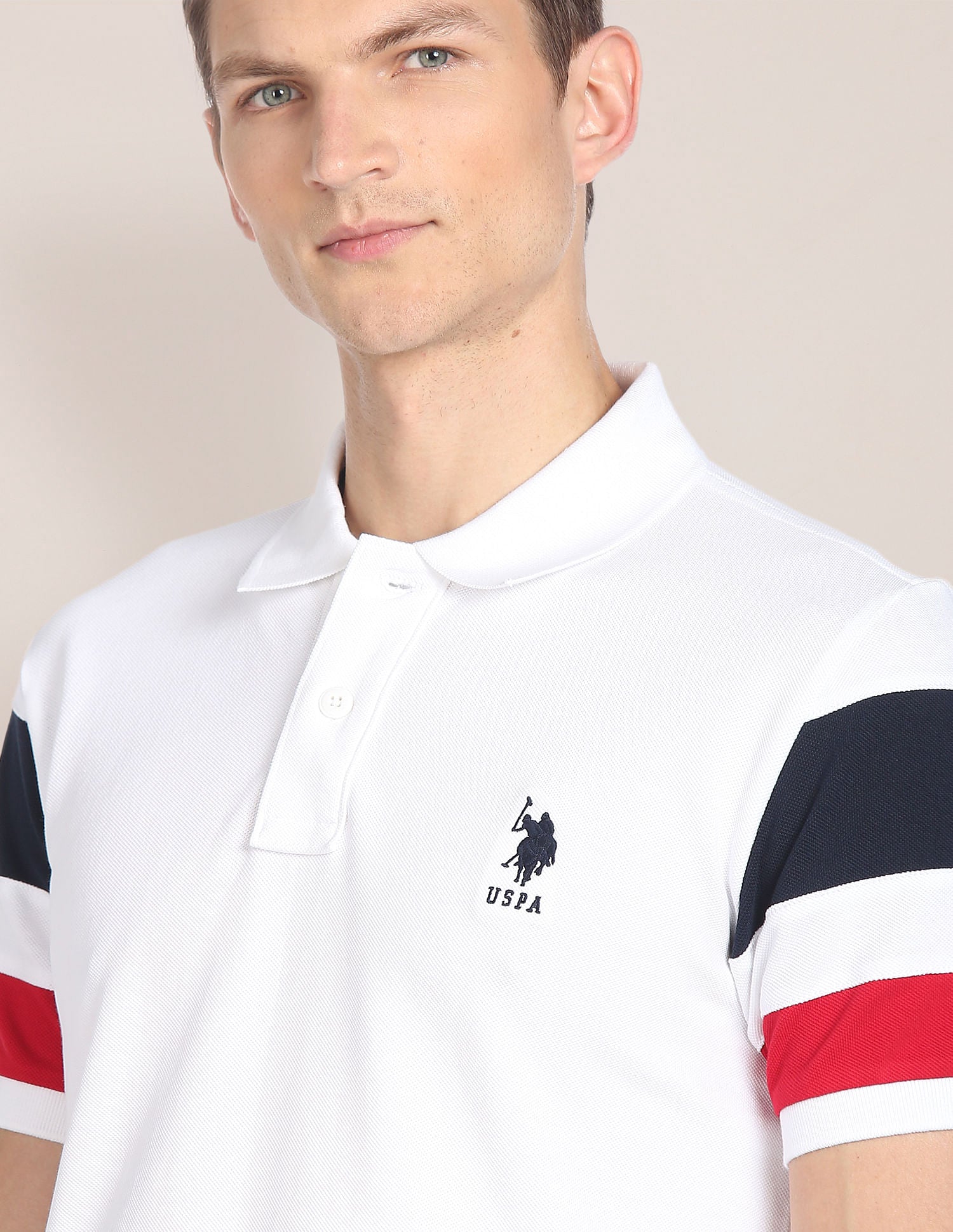 Striped Sleeve Cotton Polo Shirt White - U.S. POLO ASSN. | Large