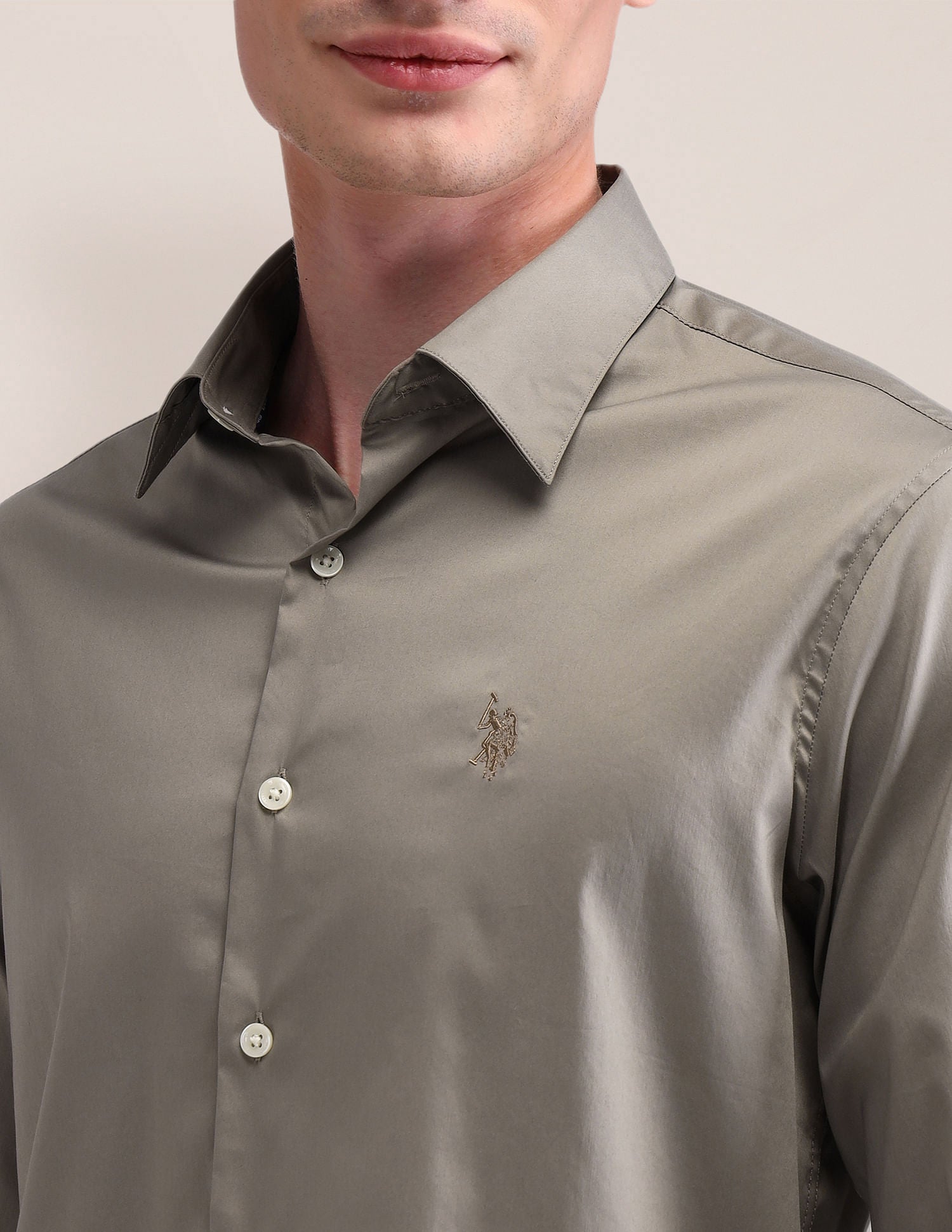 Cotton Regular Fit Shirt Khaki - U.S. Polo Assn. India | Large