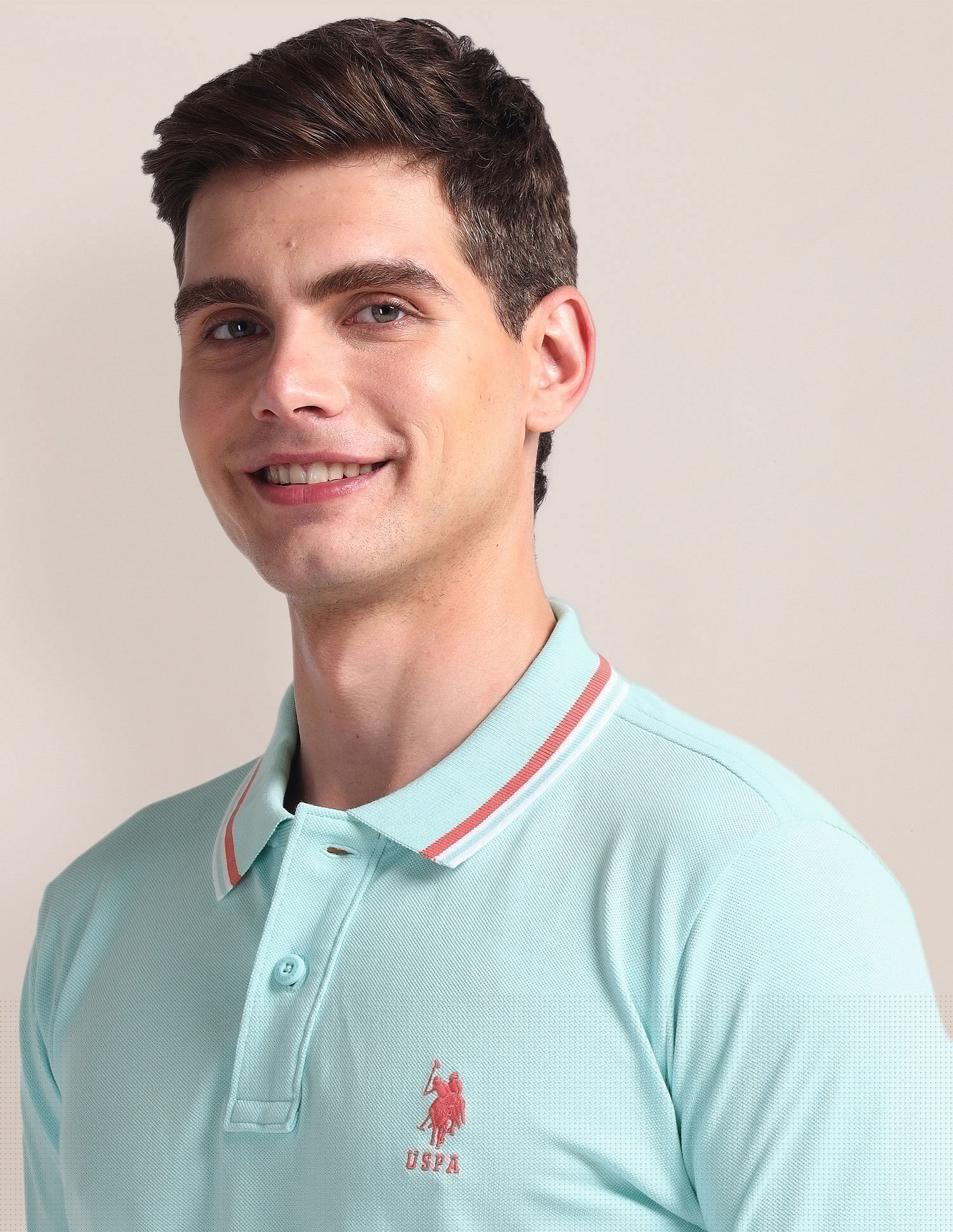 Tipped Collar Slim Polo Shirt Light Blue - U.S. Polo Assn. India | Large