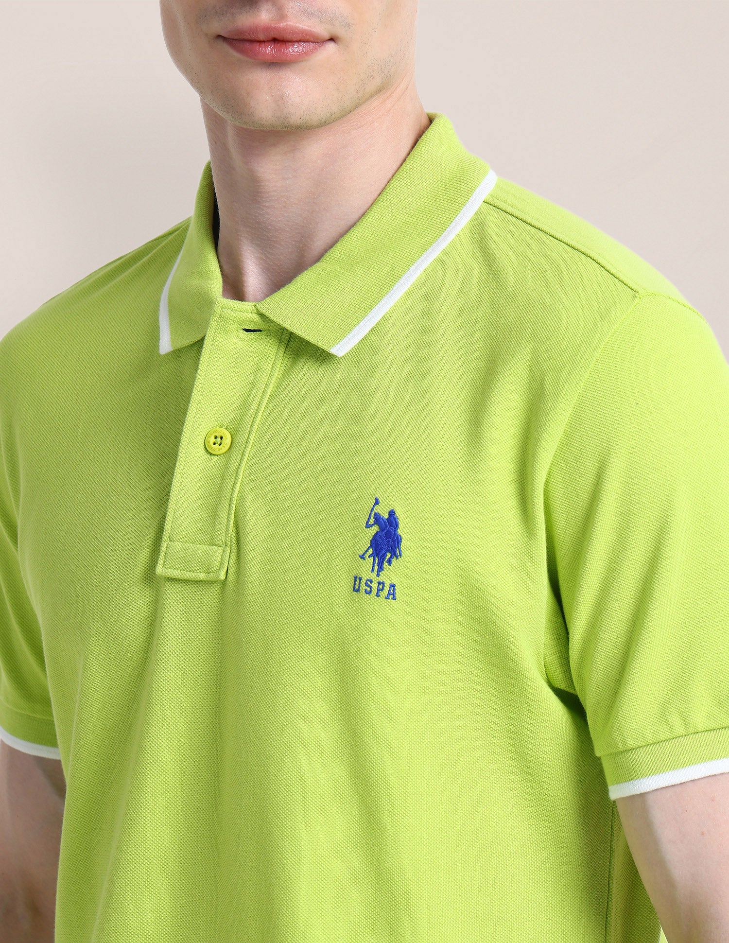 Solid Slim Fit Polo Shirt Lime-Green - U.S. Polo Assn. India | Large