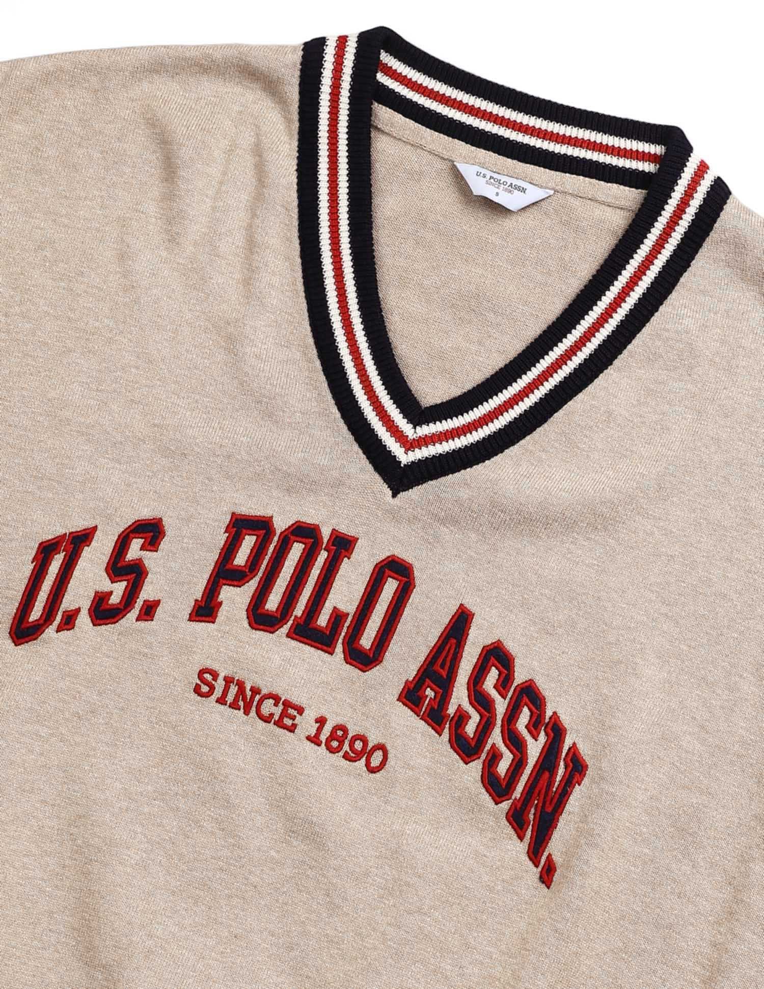 Relaxed Fit Brand Printed Sweater Beige - U.S. POLO ASSN. | Large