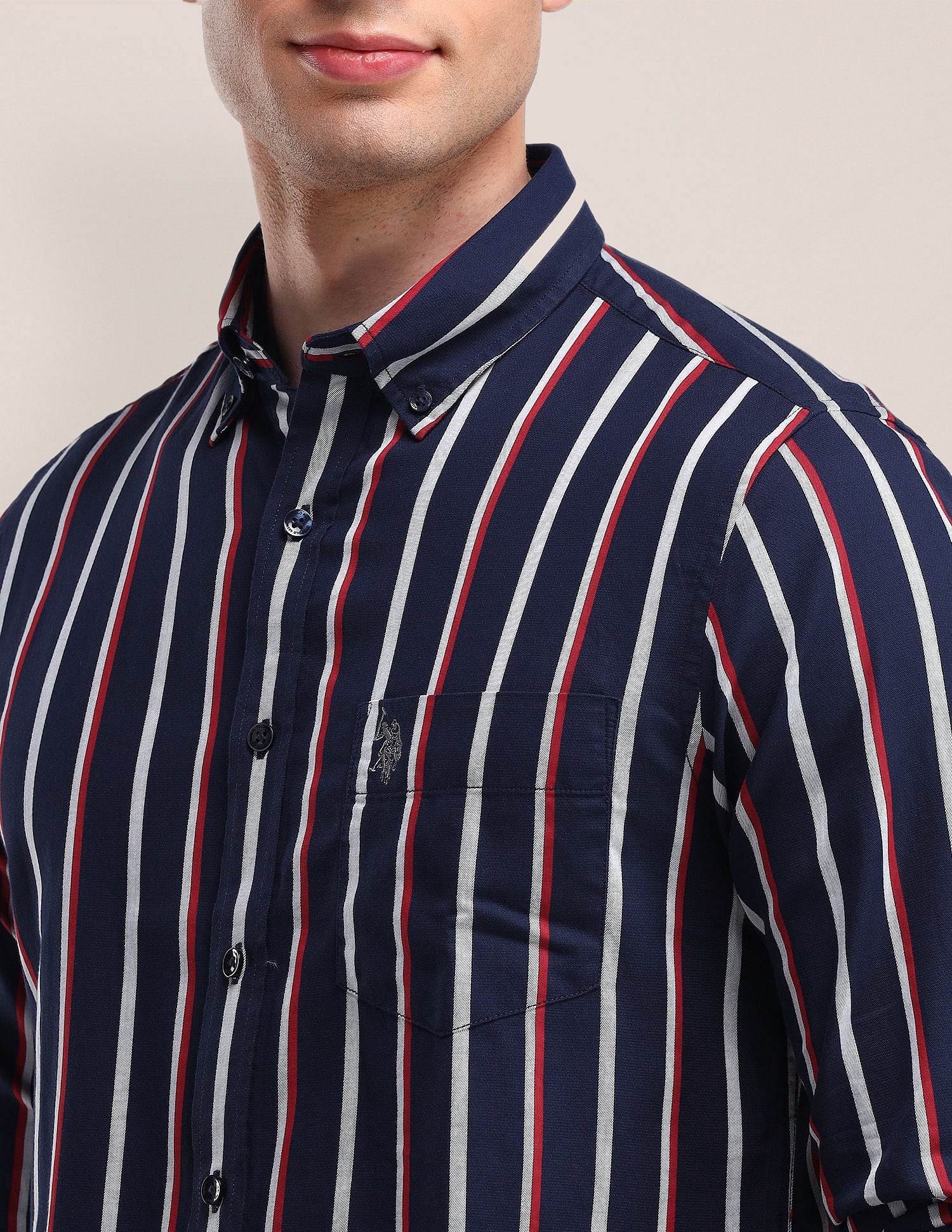 Tailored Fit Cotton Striped Shirt Blue - U.S. Polo Assn. India | Large