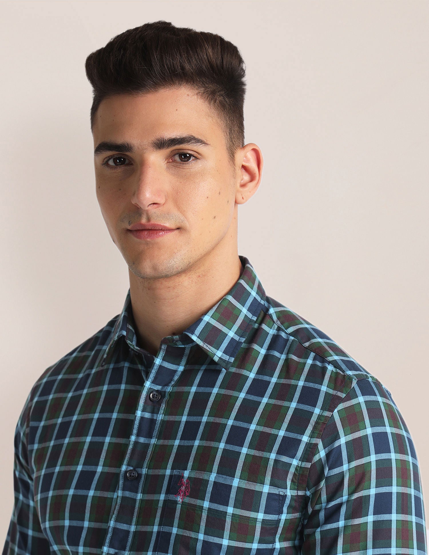 Tartan Check Twill Shirt Green and Blue - U.S. Polo Assn. India | Large