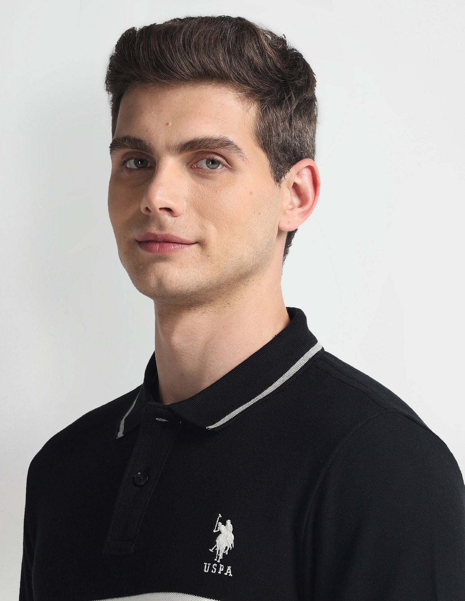 Horizontal Stripe Pique Polo Shirt Black - U.S. POLO ASSN. | Large