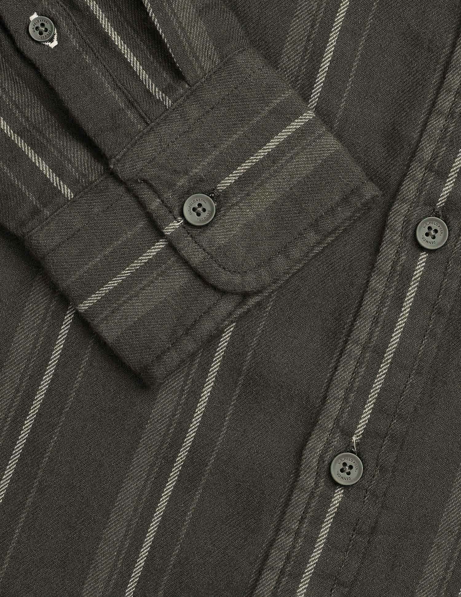 Vertical Striped Self Design Twill Shirt Olive - U.S. POLO ASSN. | Large