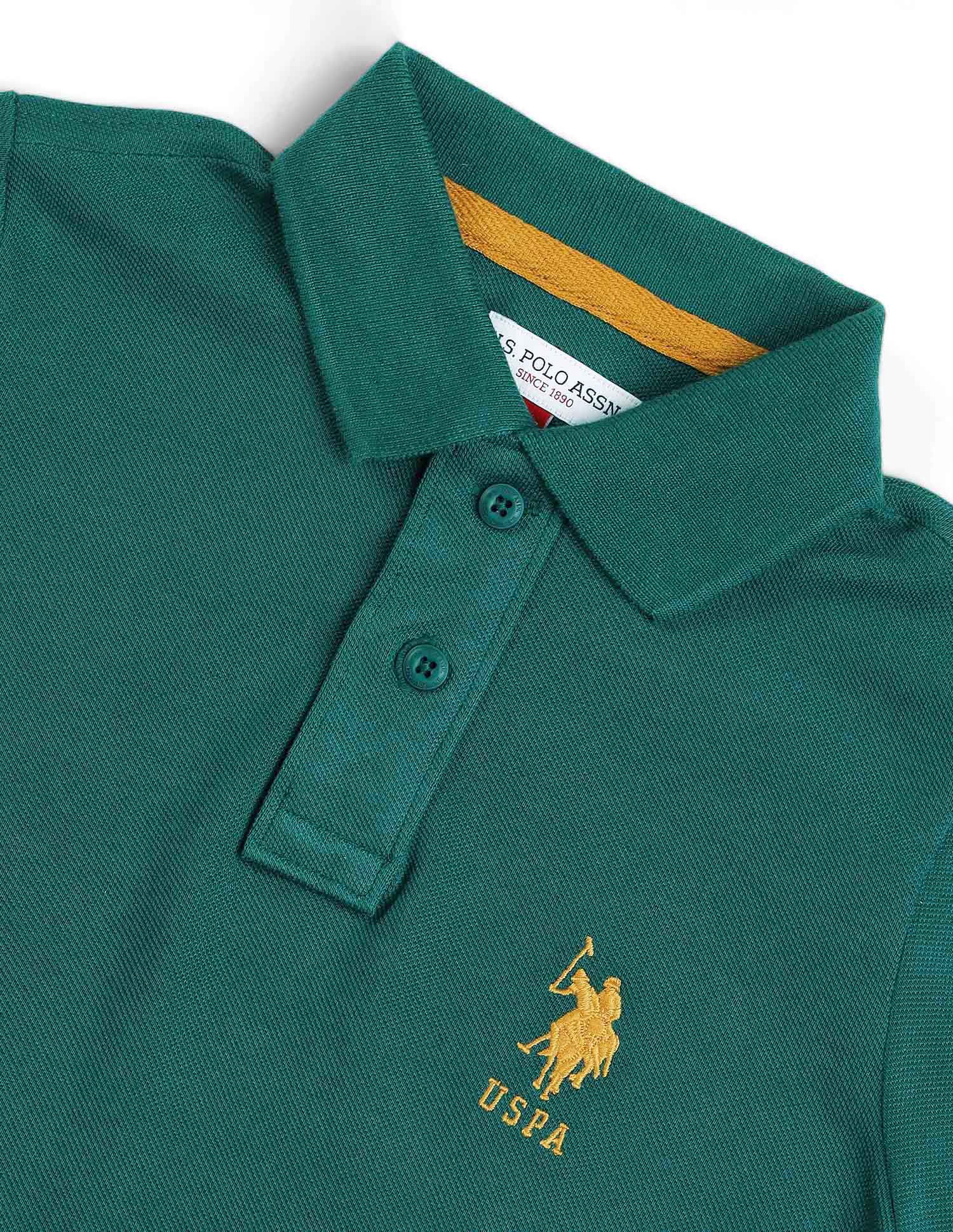Pure Cotton Solid Polo Shirt Green - U.S. POLO ASSN. | Large