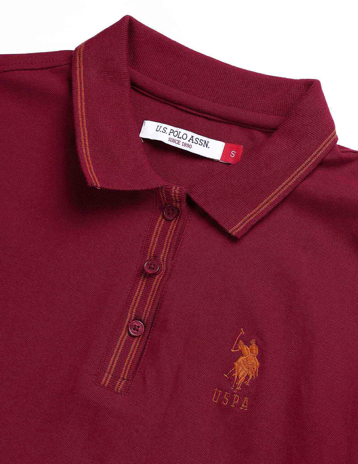 Polo Collar Cotton Tshirt With Full Sleeves Dk. Red - U.S. POLO ASSN. | Large
