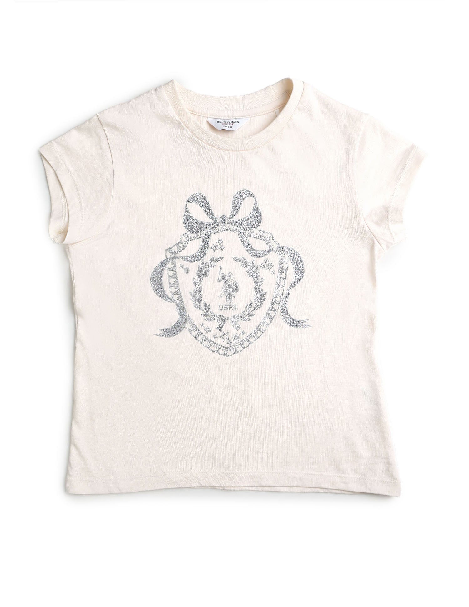 Girls Embellised Metallic Brand Printed Top Off White - U.S. POLO ASSN. | Large