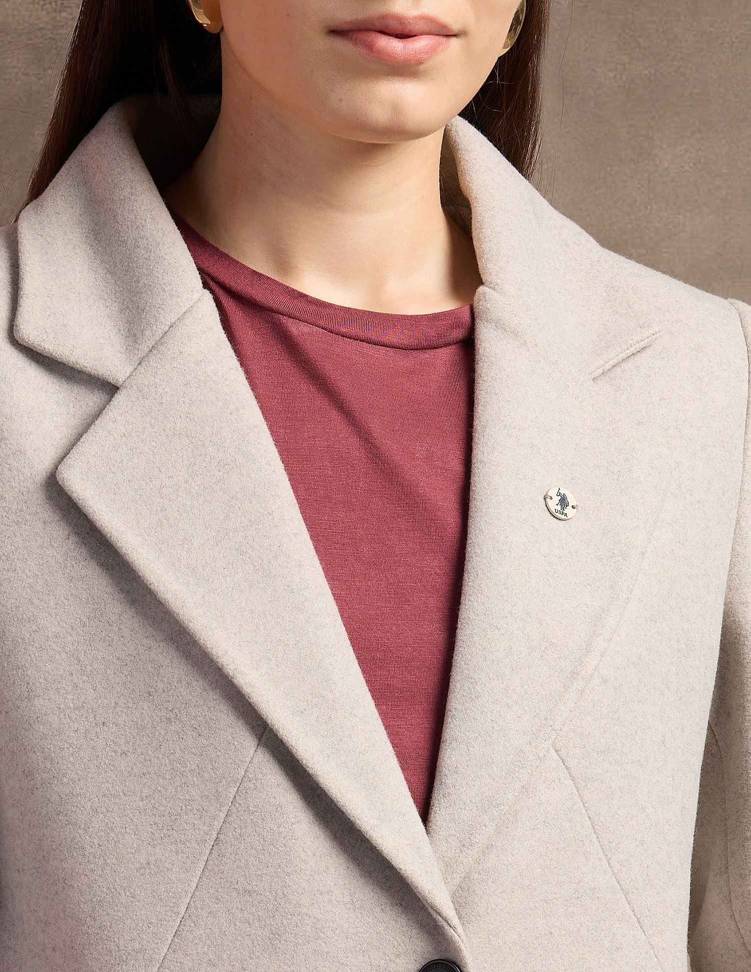 Lapel Collar Longline Felt Jacket Off White - U.S. Polo Assn. India | Large