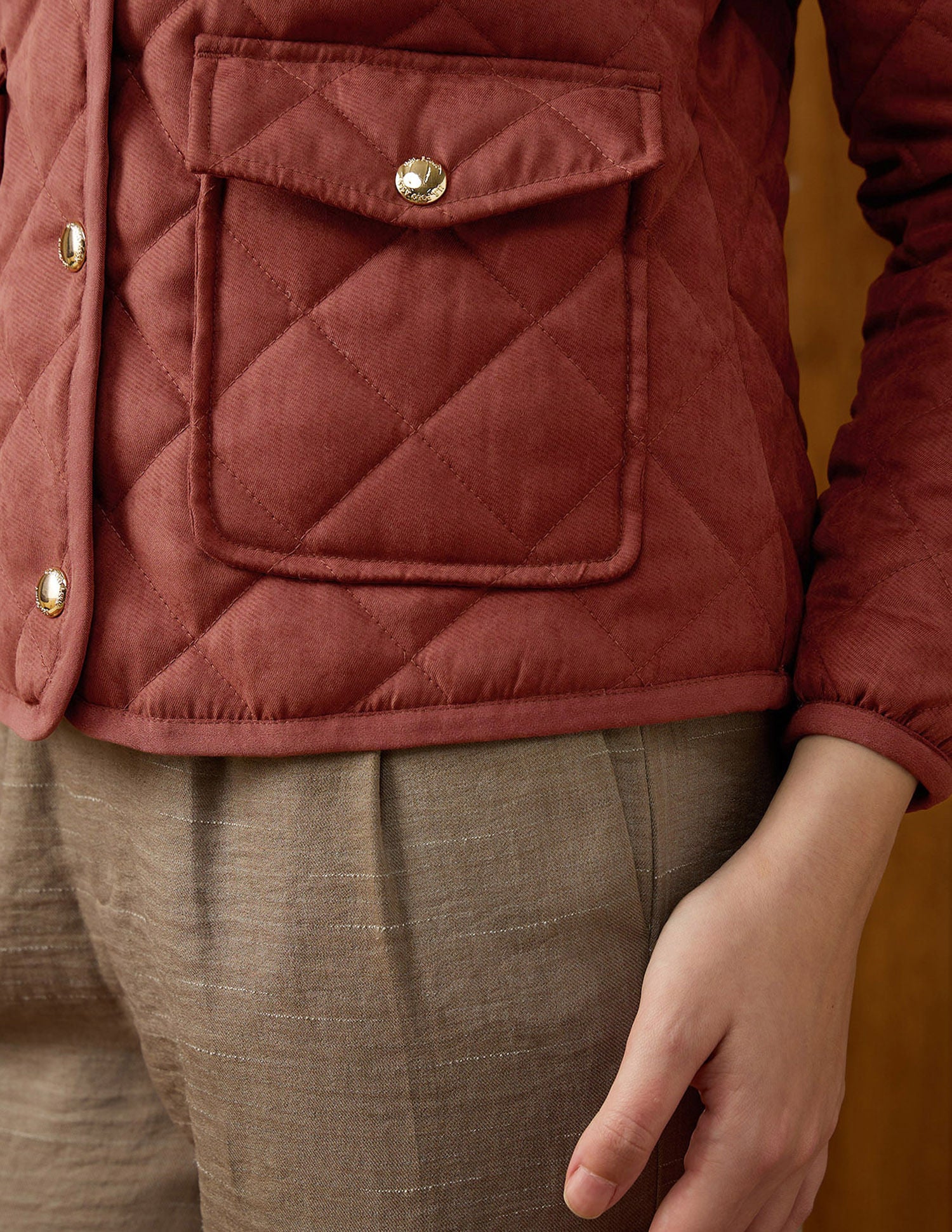 Solid Regular Fit Quilted Jacket Bronze - U.S. POLO ASSN. | Large