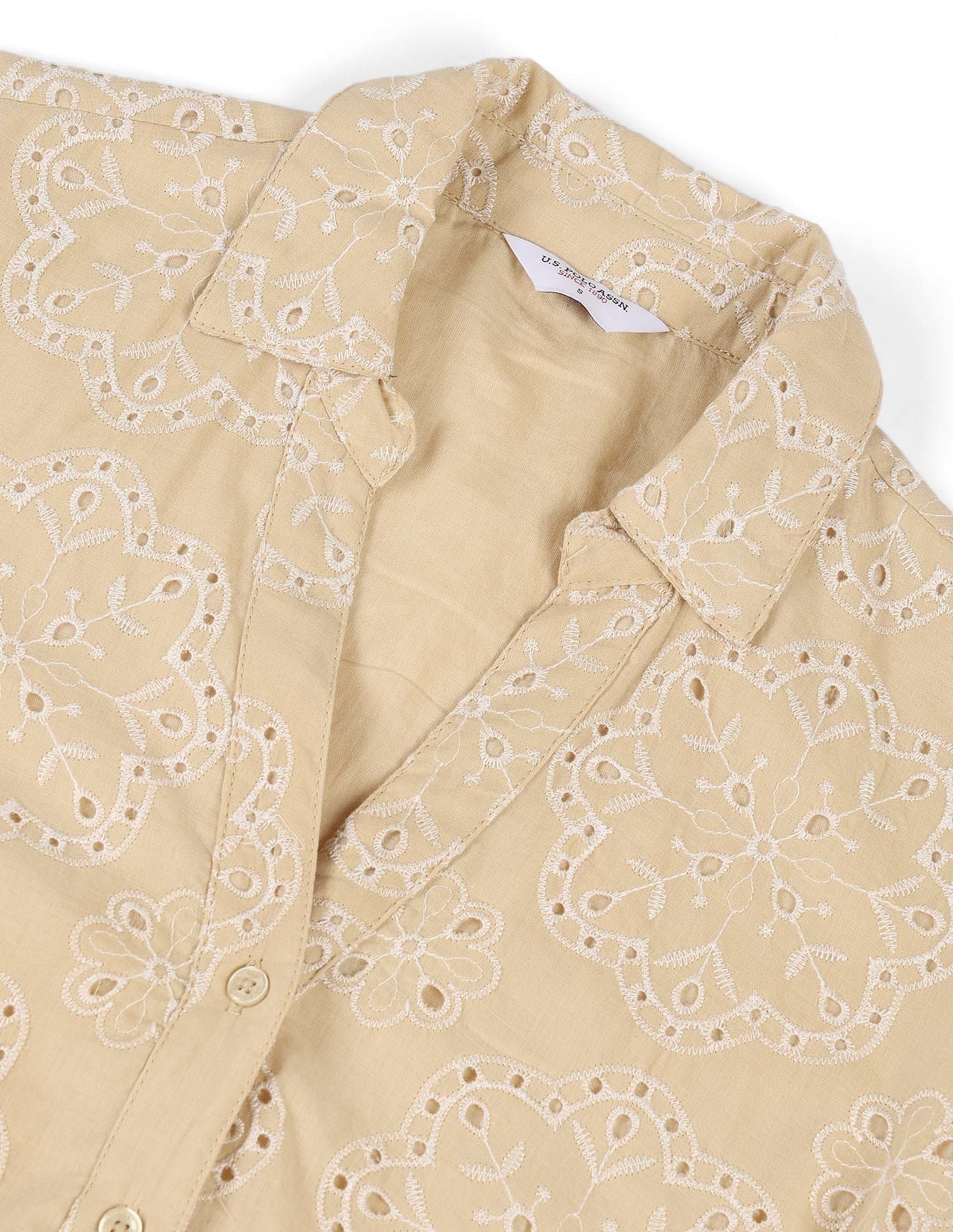 Schiffli Midi Shirt Dress Beige - U.S. Polo Assn. India | Large