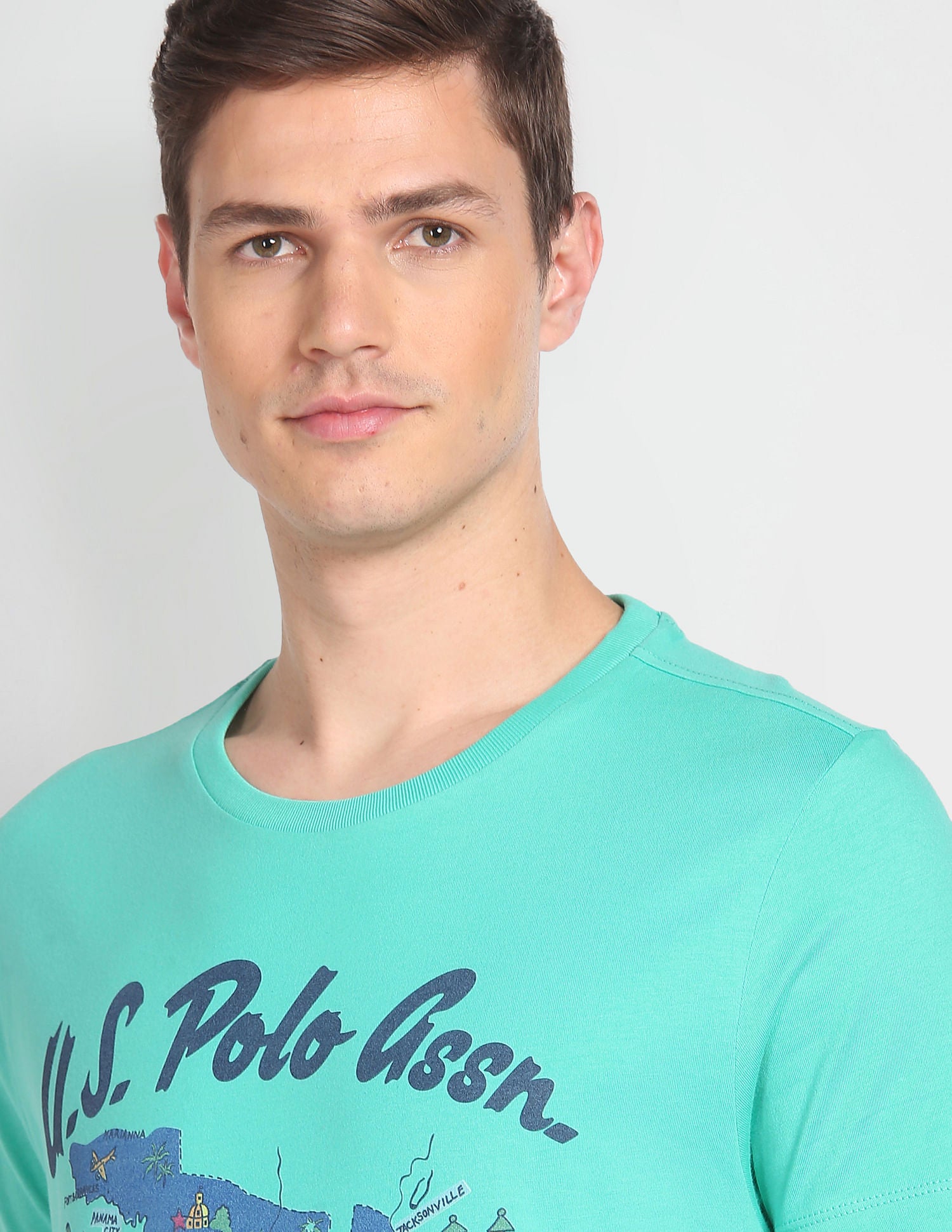 Crew Neck Graphic Print T-Shirt Turquoise - U.S. Polo Assn. India | Large