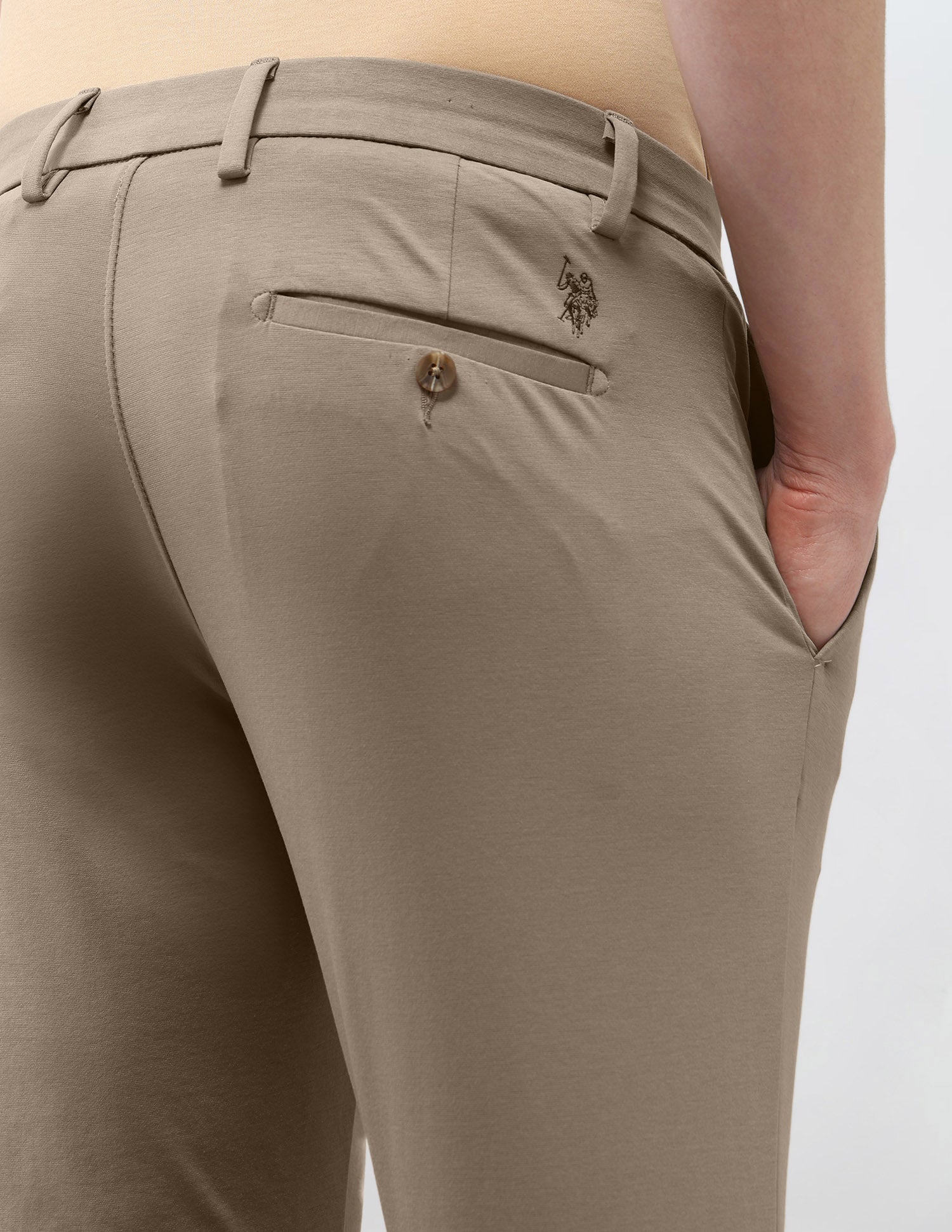 Solid Austin Slim Fit Trousers Khaki - U.S. Polo Assn. India | Large