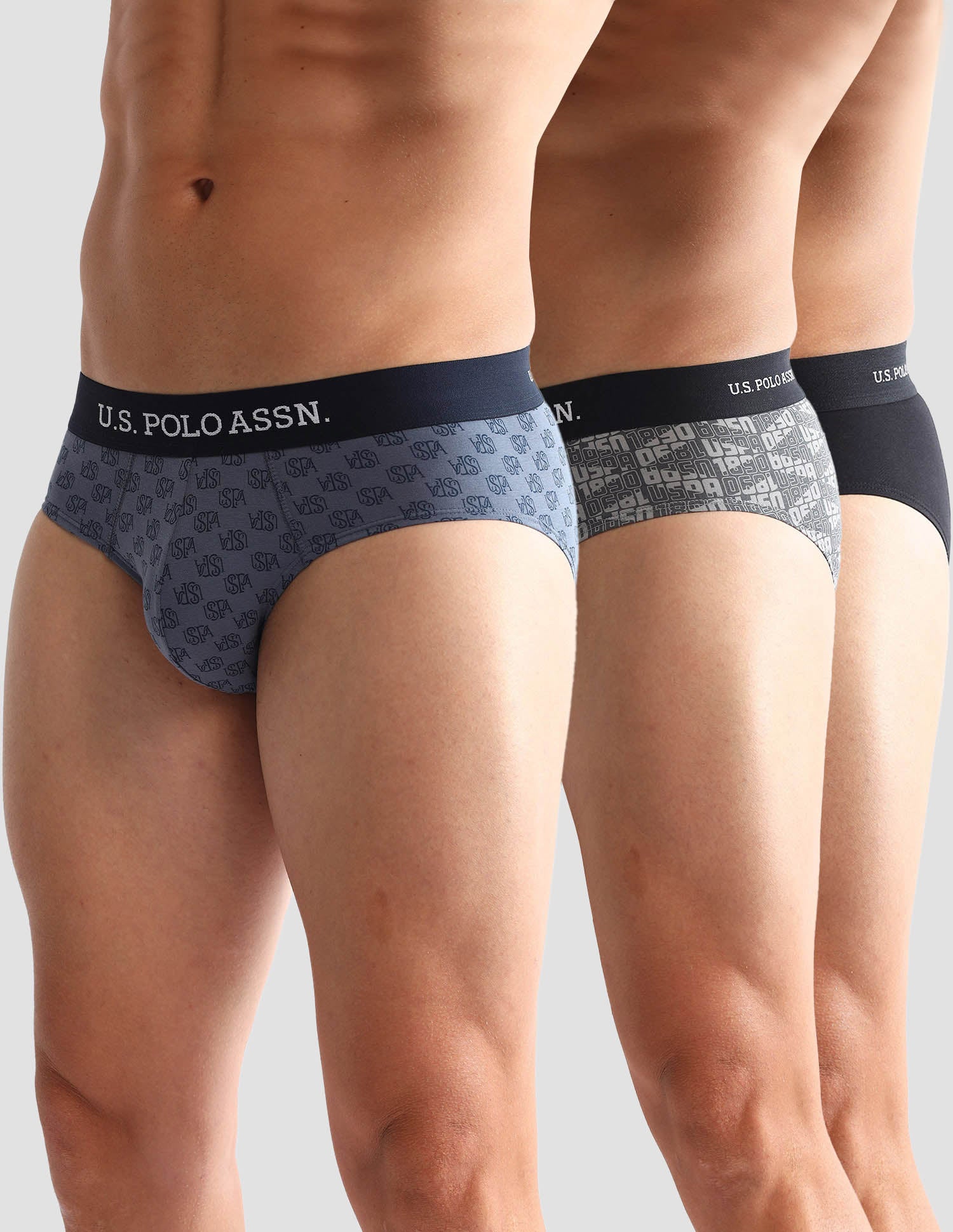 Anti Microbial Printed OEB14 Briefs - Pack Of 3 Iron Gate, Blue and Black - U.S. POLO ASSN. | Large