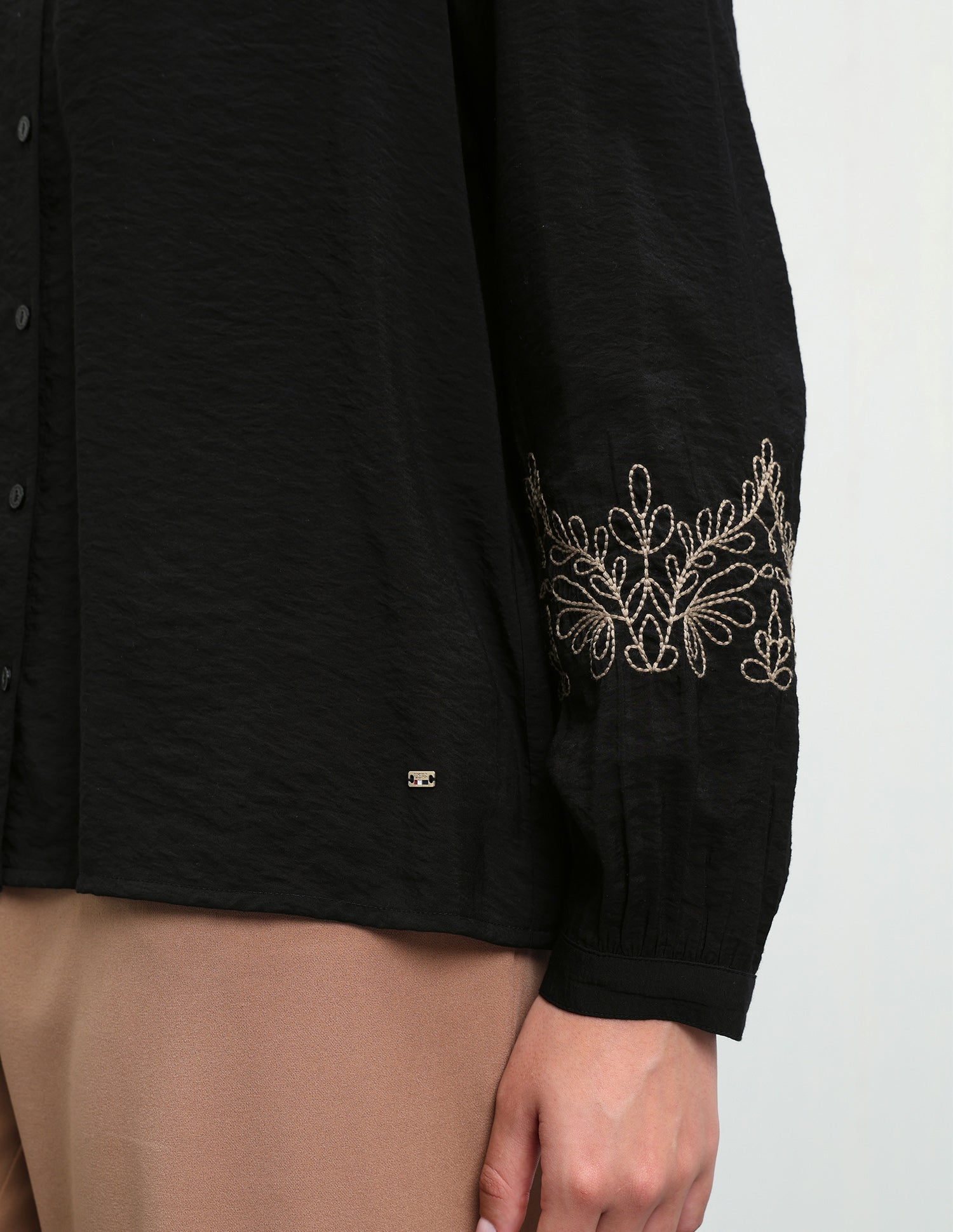 Solid Floral Embroidery Regular Fit Top Black - U.S. Polo Assn. India | Large