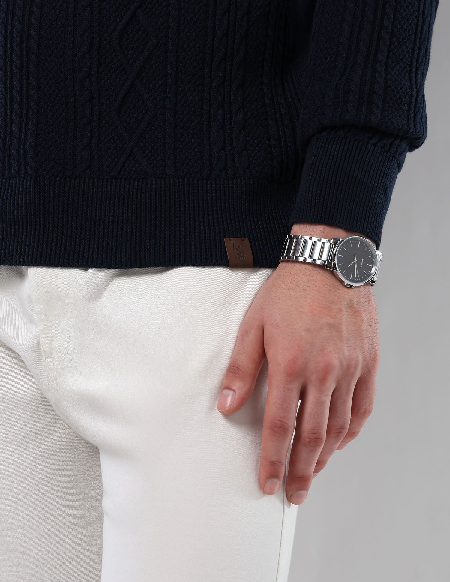 Cable Patterned Knit Regular Fit Sweater Navy - U.S. POLO ASSN. | Large