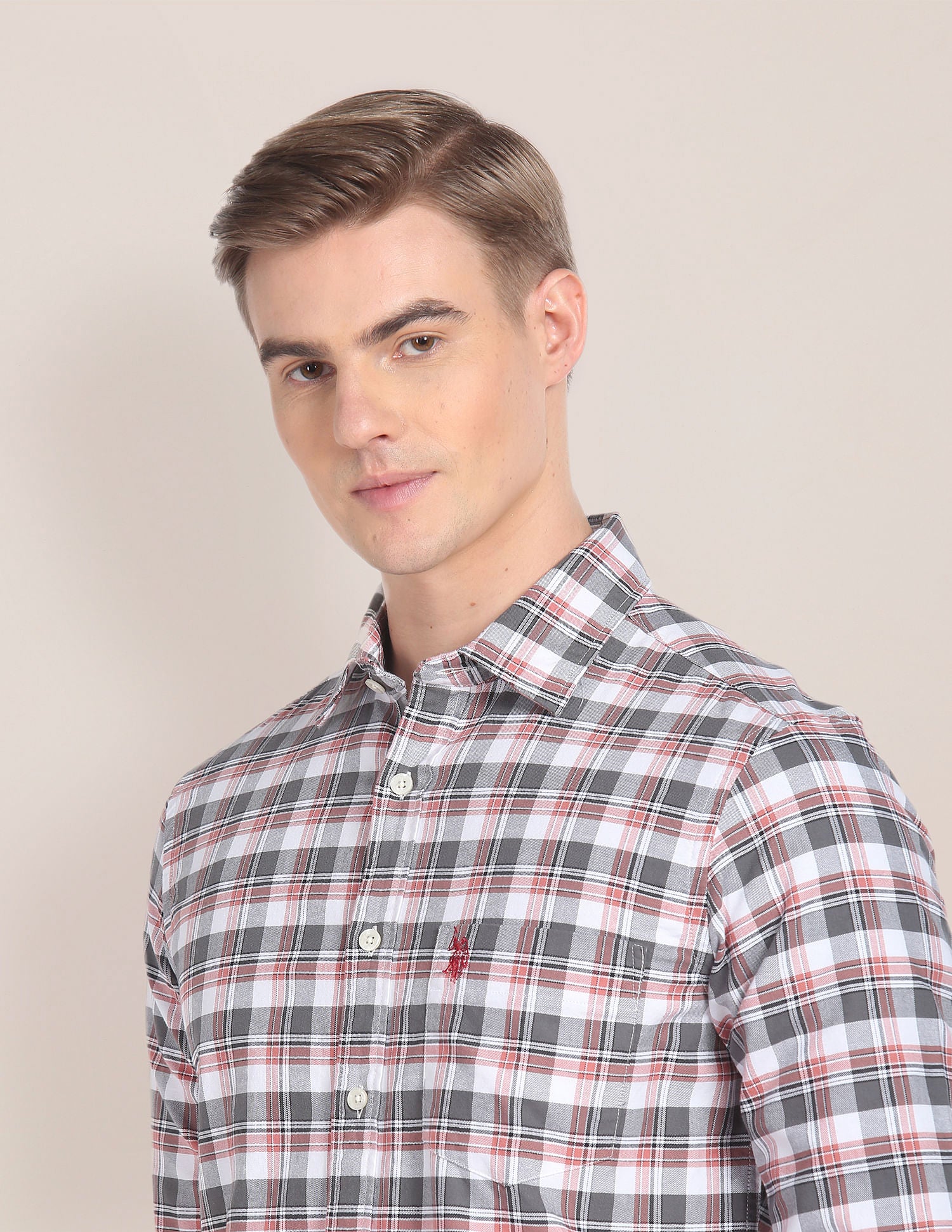 Tartan Check Cotton Shirt Grey and Rust - U.S. Polo Assn. India | Large