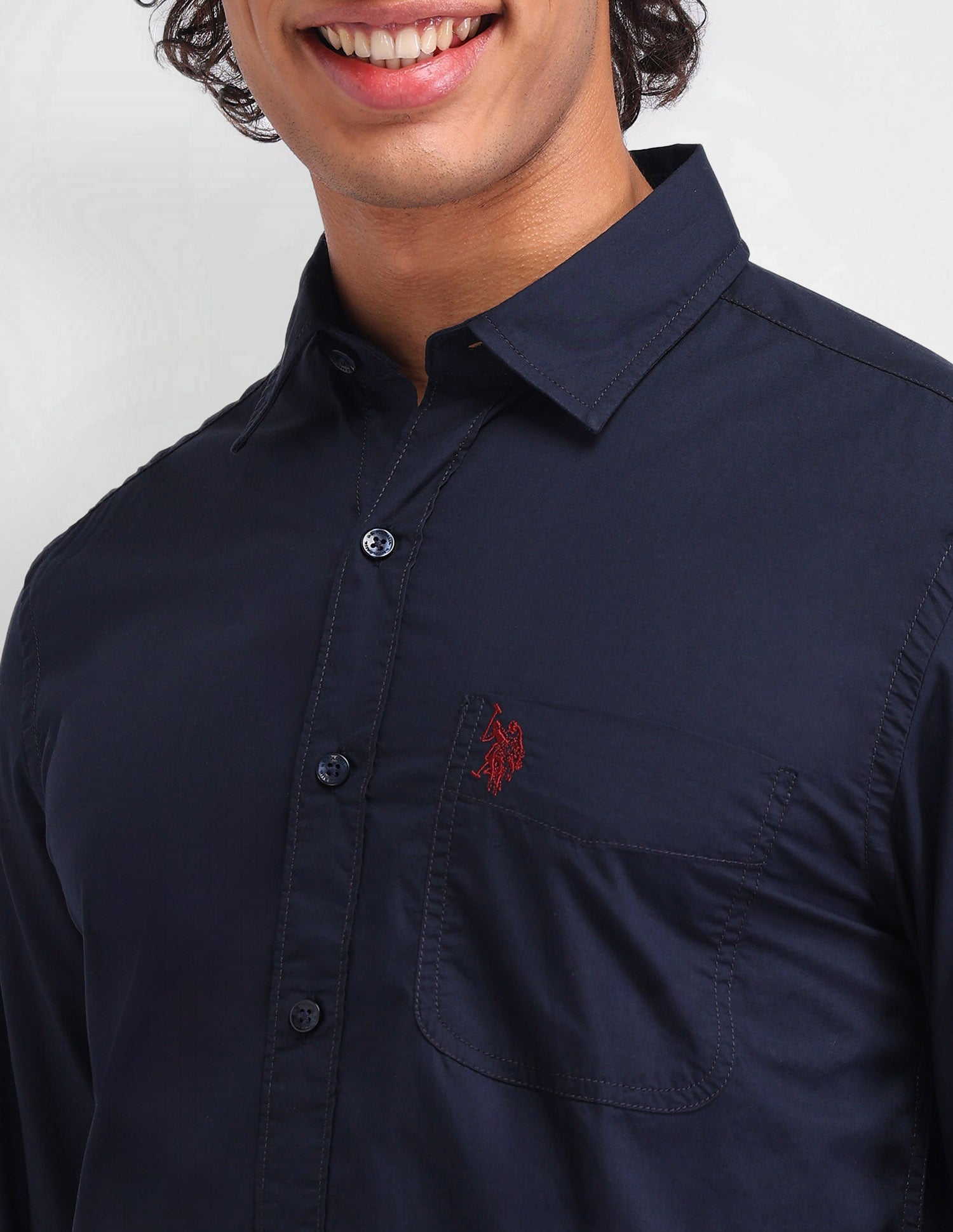 Solid Pattern Twill Shirt Navy - U.S. Polo Assn. India | Large