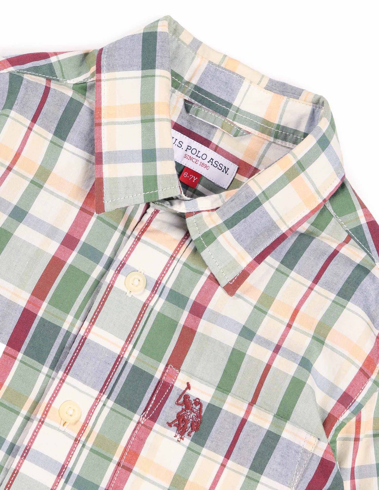 Boys Plaid Checked Regular Fit Shirt Olive - U.S. POLO ASSN. | Large