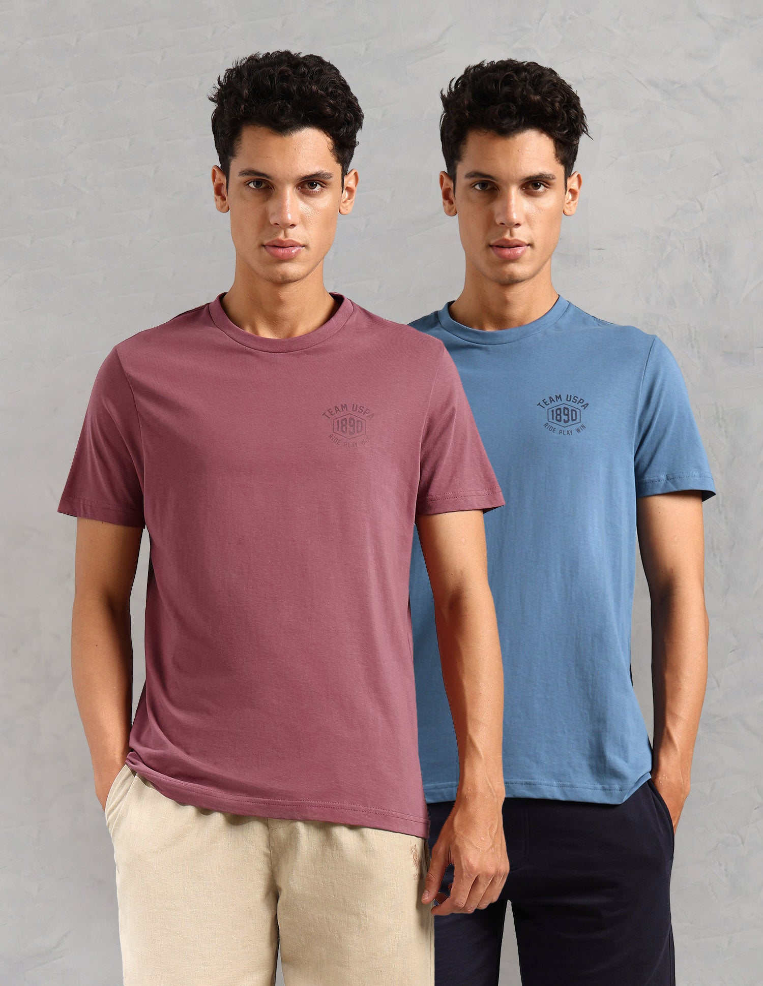 Comfort Fit Solid Cotton IYAL Lounge T-Shirt - Pack Of 2 Deep Blue and Deep Wood - U.S. POLO ASSN. | Large