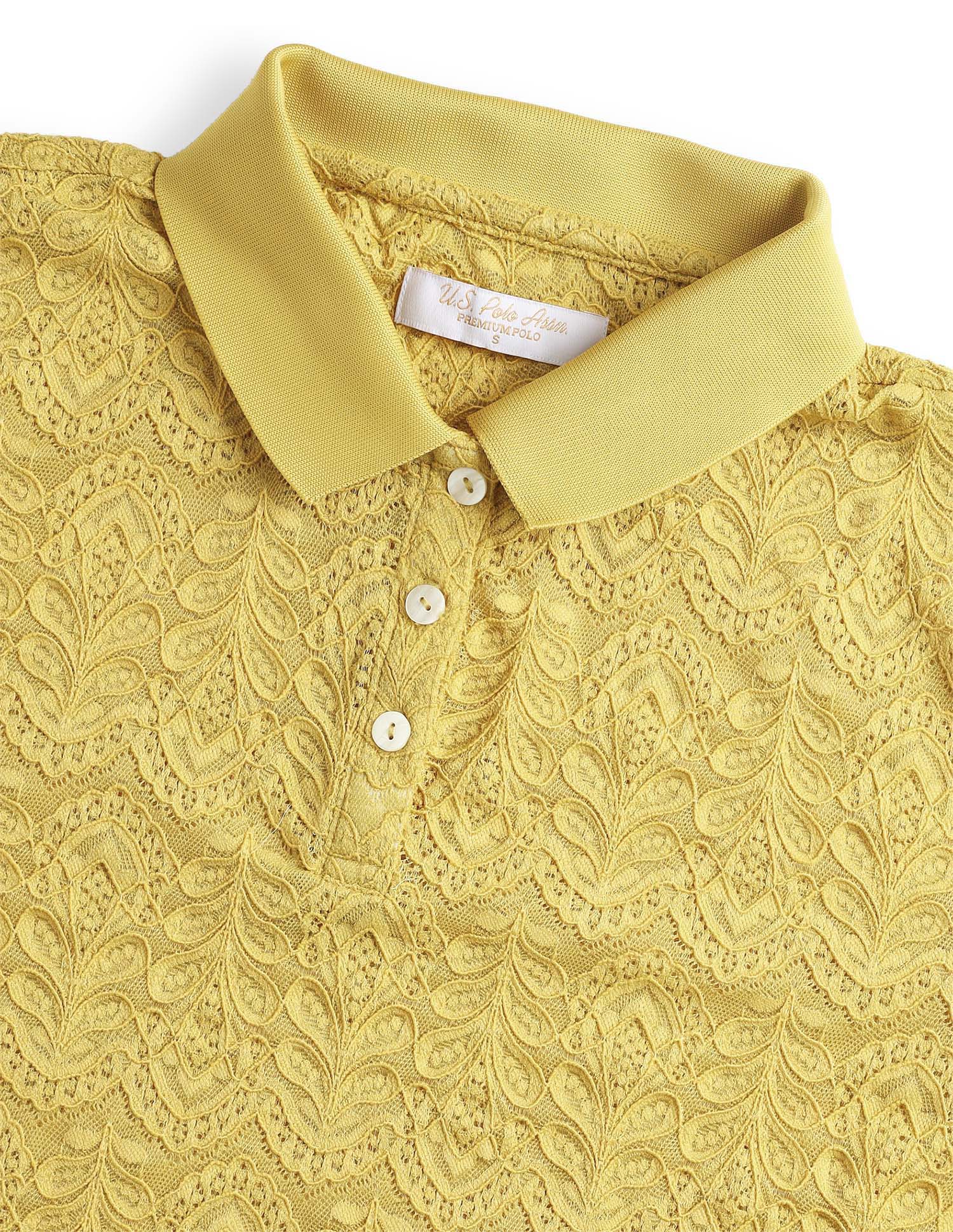 All Over Floral Lace Relaxed Fit Polo Shirt Yellow - U.S. Polo Assn. India | Large