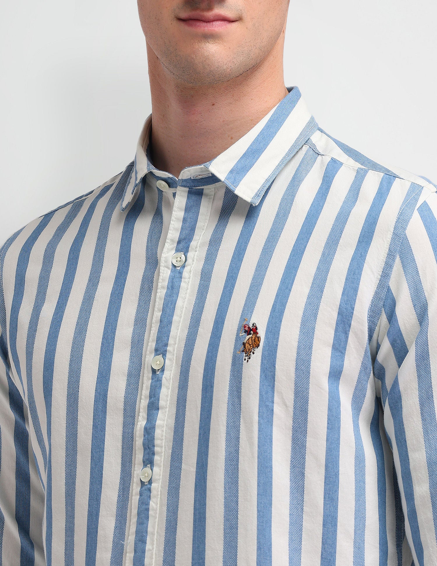 Vertical Stripe Slim Fit Shirt Light Indigo - U.S. POLO ASSN. | Large