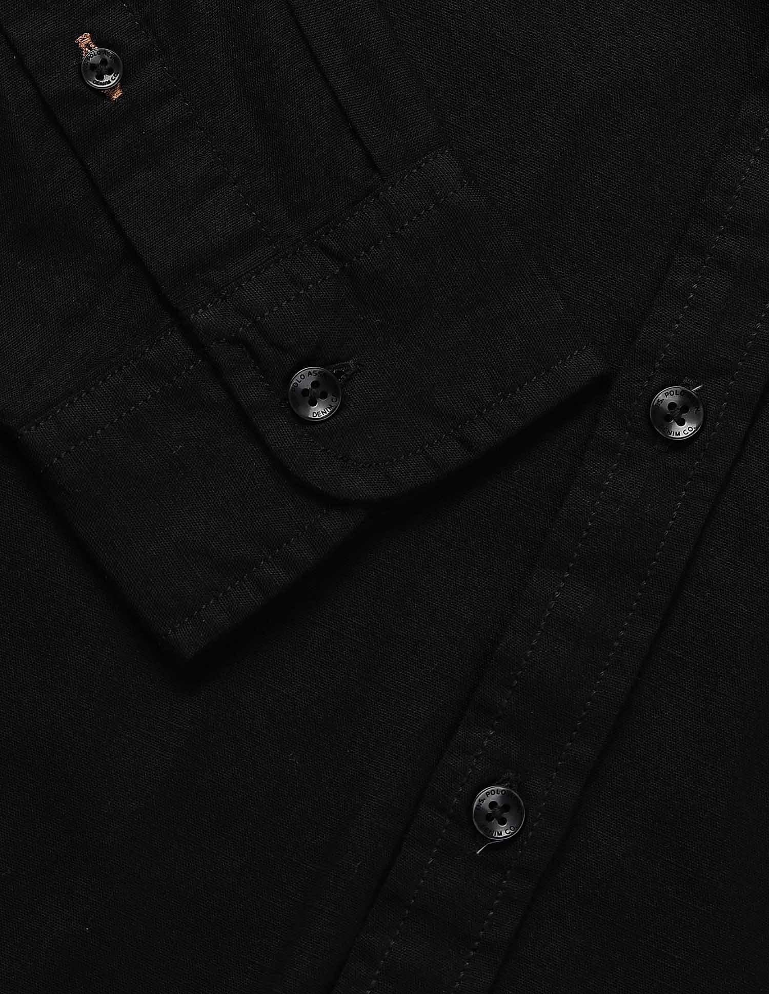 Solid Slub Mandarin Collar Shirt Black - U.S. Polo Assn. India | Large