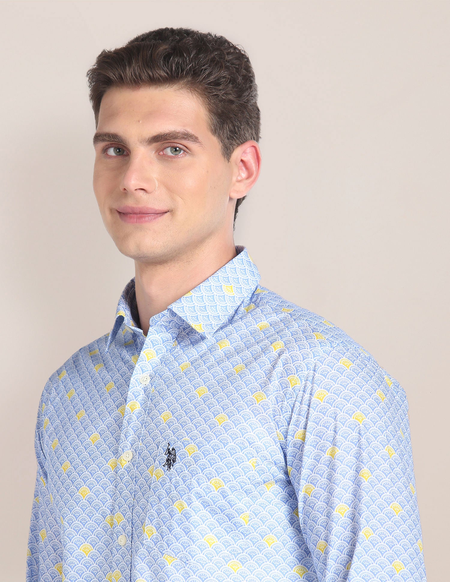 Geometric Print Cotton Shirt Blue - U.S. POLO ASSN. | Large