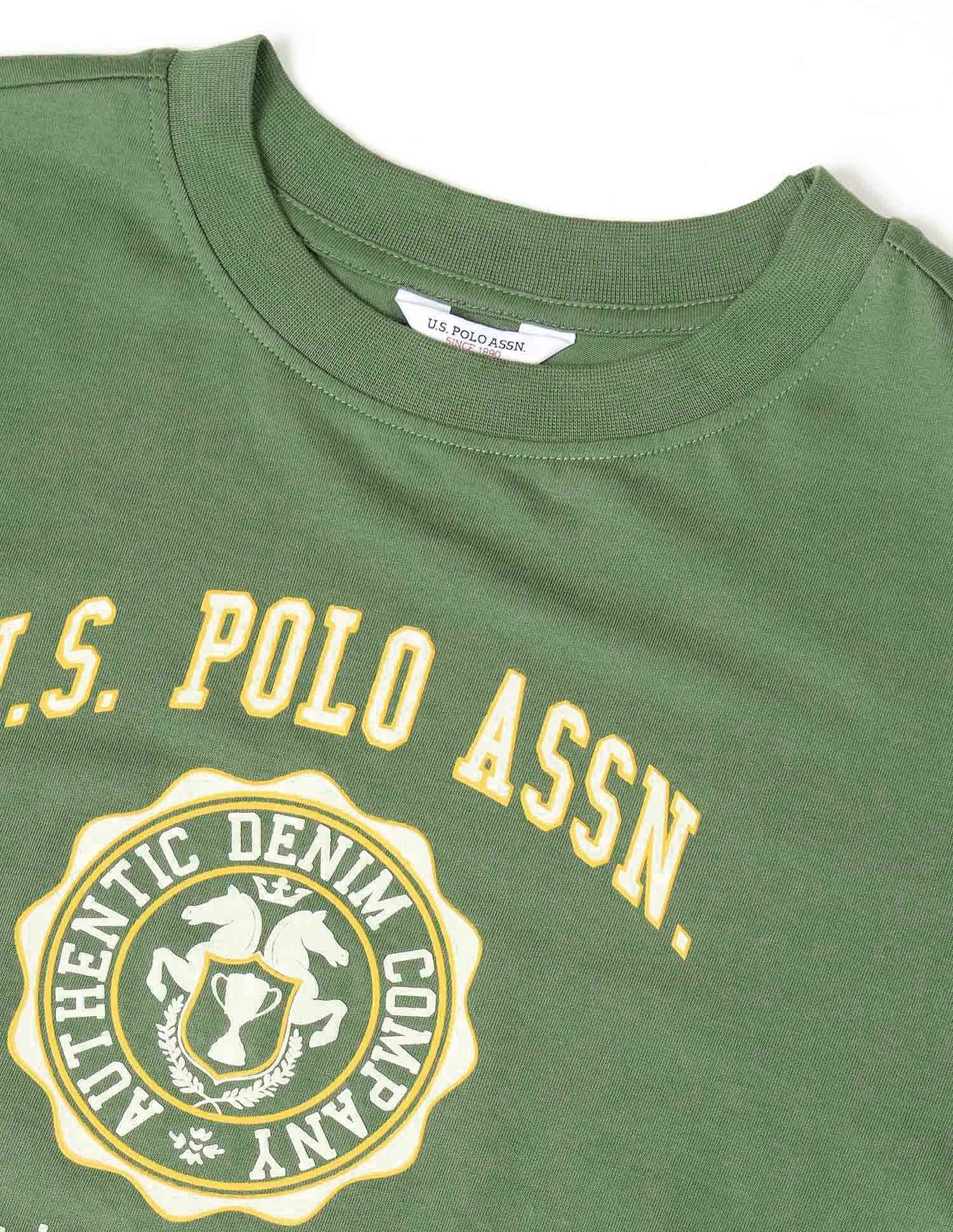 Boxy Fit Brand Printed T-Shirt Green - U.S. POLO ASSN. | Large