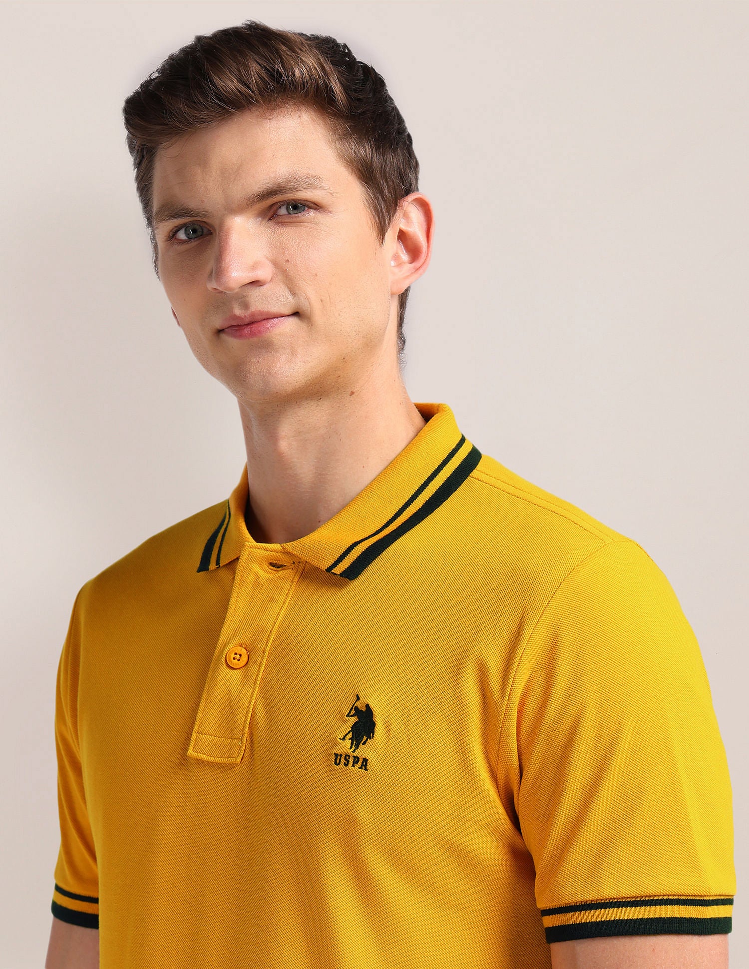 Solid Slim Fit Polo Shirt Mustard - U.S. Polo Assn. India | Large