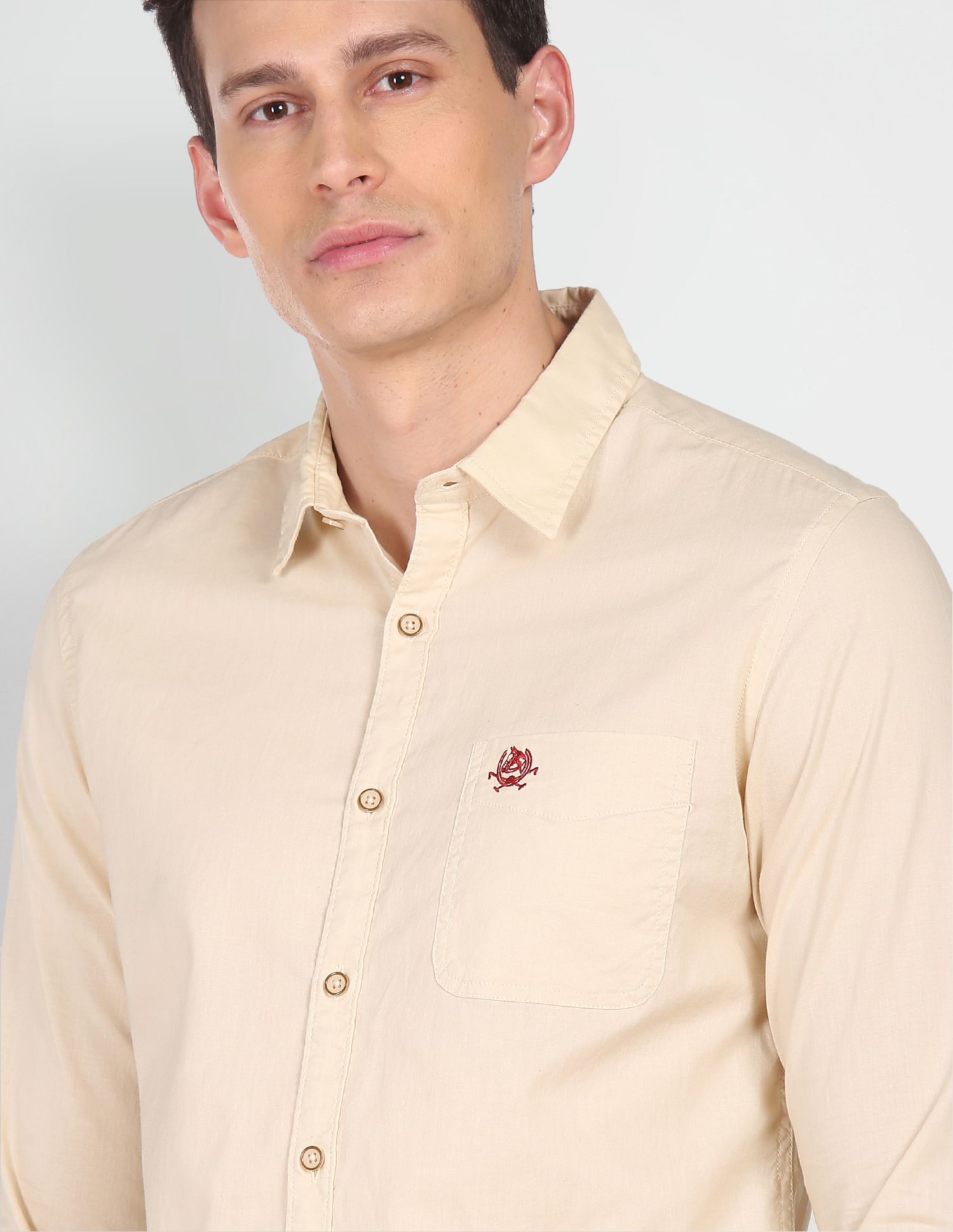 Pure Cotton Solid Casual Shirt Beige - U.S. POLO ASSN. | Large