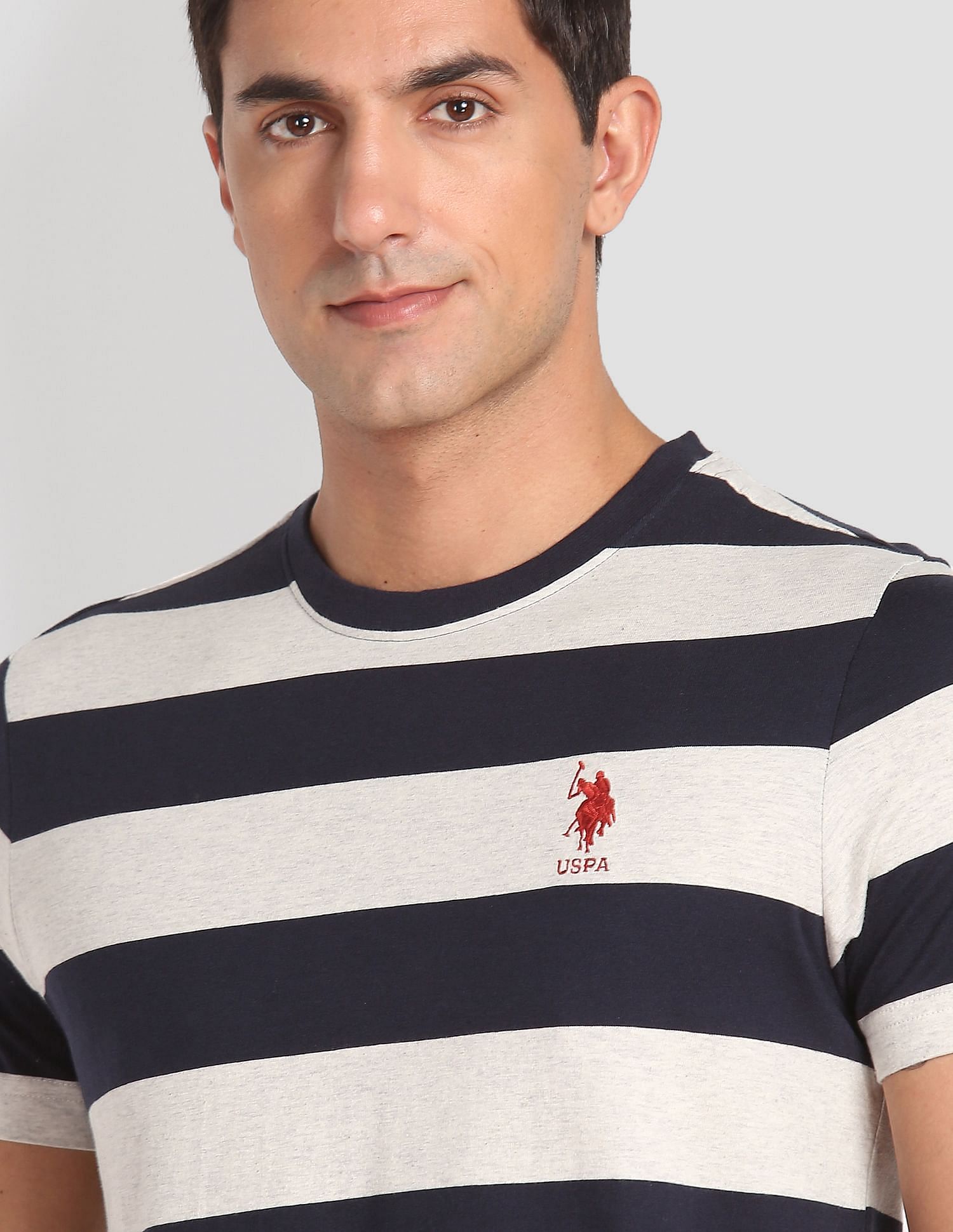 Crew Neck Striped I688 Lounge T-Shirt - Pack Of 1 Grey and Navy - U.S. POLO ASSN. | Large
