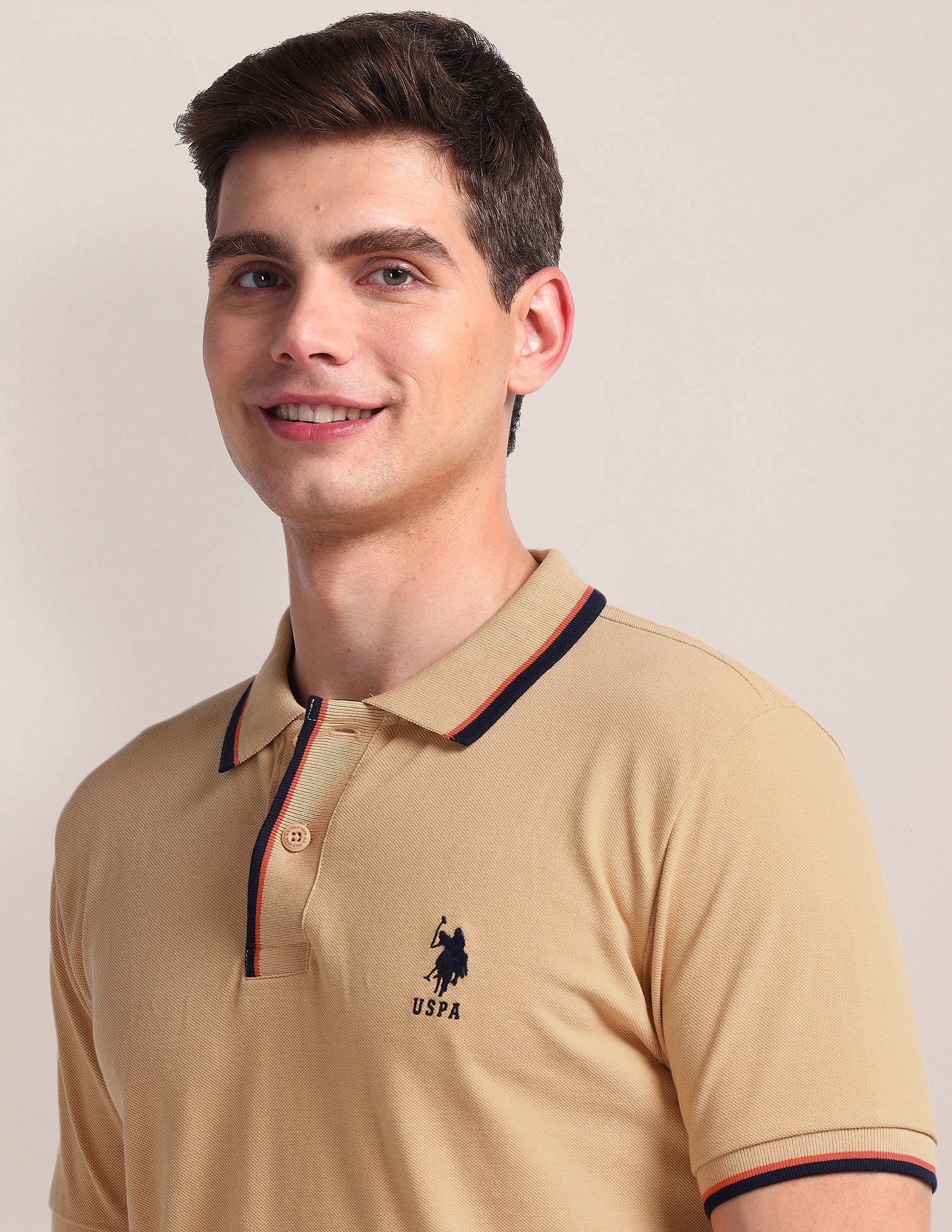 Tipped Collar Slim Polo Shirt Beige - U.S. Polo Assn. India | Large