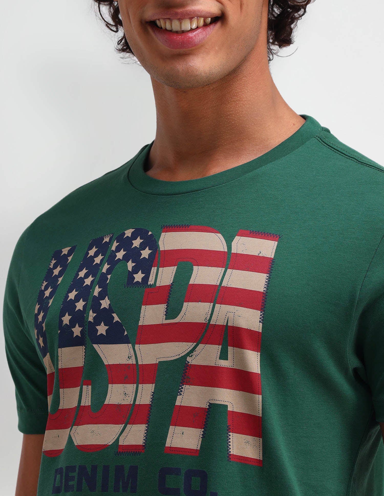 Brand Printed Muscle Fit T-Shirt Dark Green - U.S. Polo Assn. India | Large