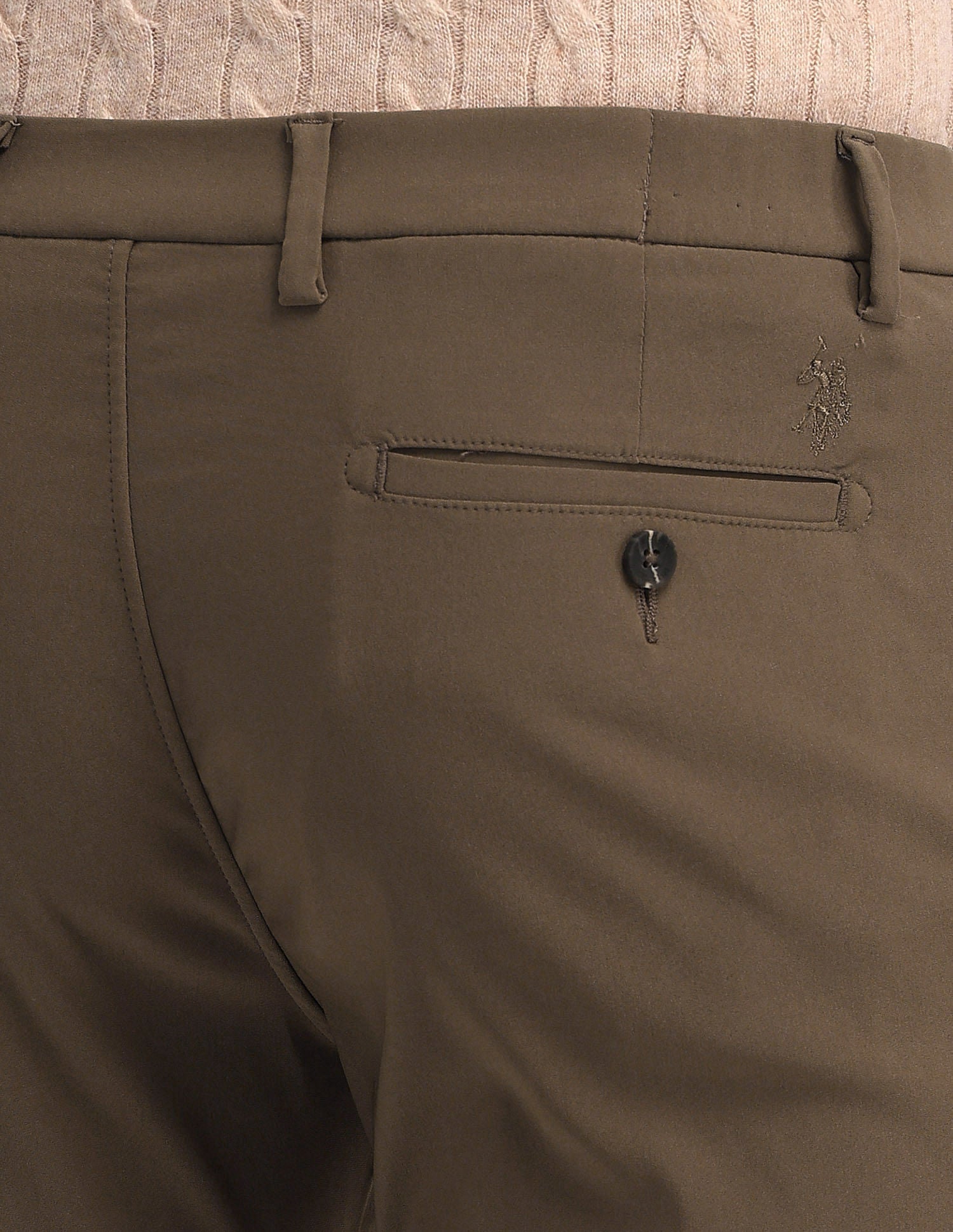 Solid Austin Trim Fit Trousers Brown - U.S. Polo Assn. India | Large