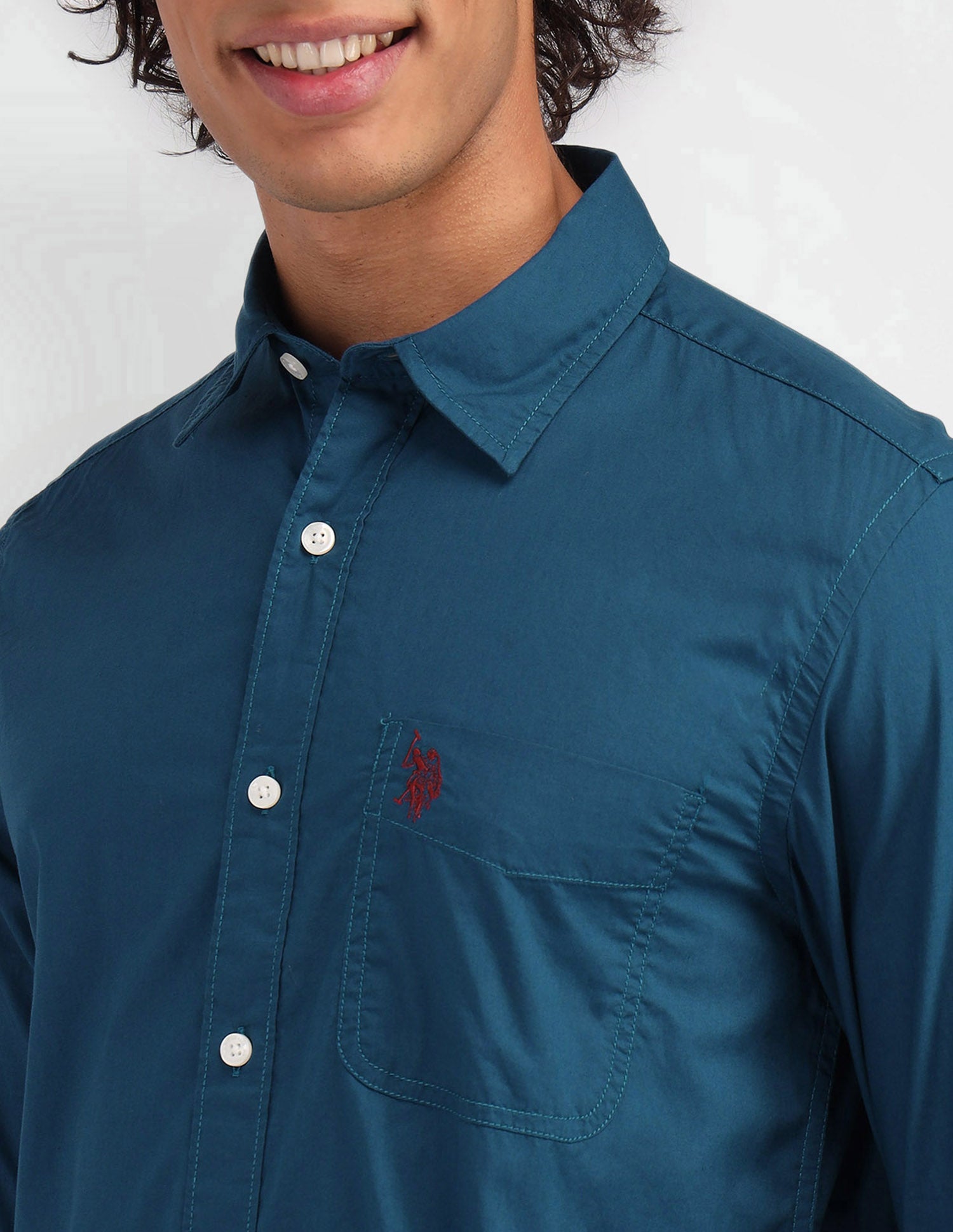 Solid Pattern Twill Shirt Teal - U.S. Polo Assn. India | Large